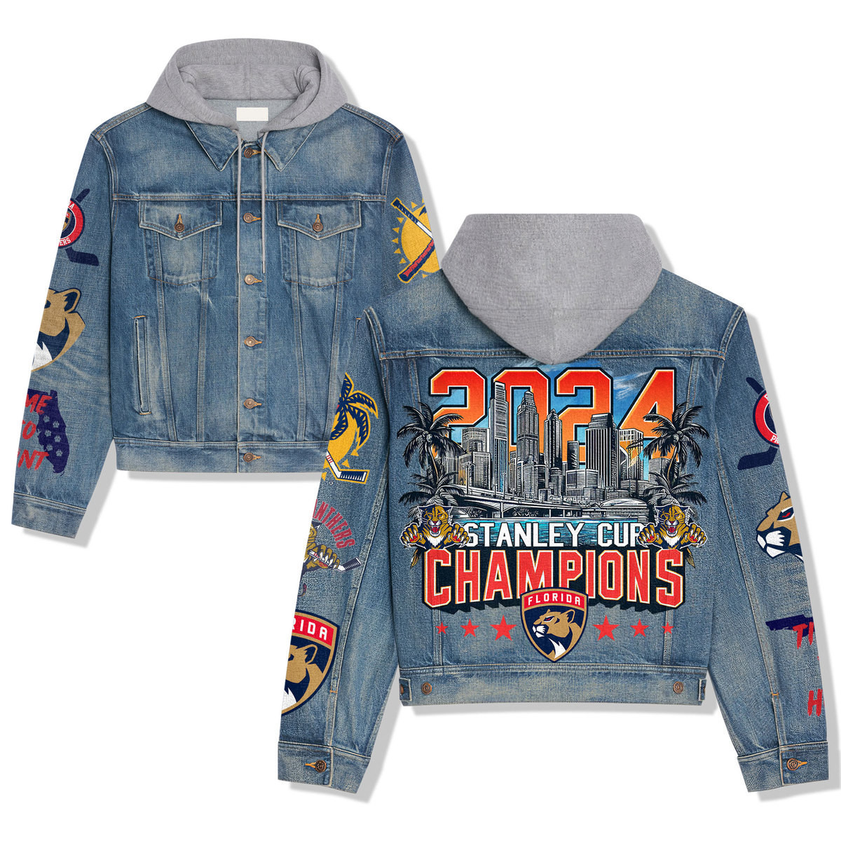 Florida Panthers Premium Hooded Denim Jacket  Affordable Fall Denim Jackets 2025