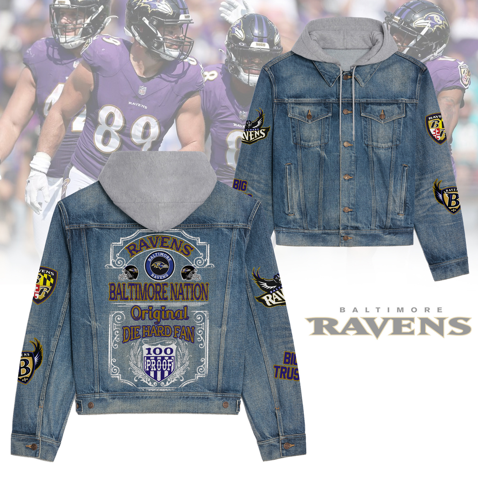 Baltimore Ravens Premium Hooded Denim Jacket