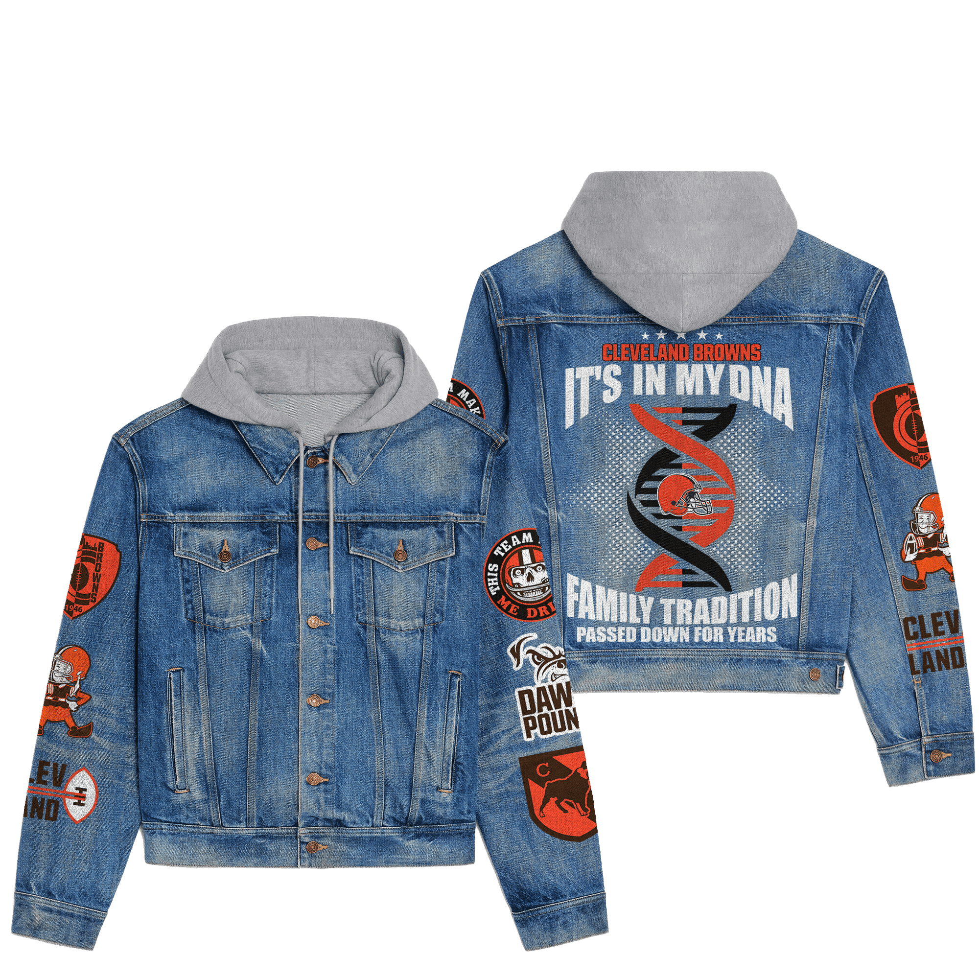 Cleveland Browns Premium Hooded Denim JacketOversized Streetwear Denim Jacket 2025