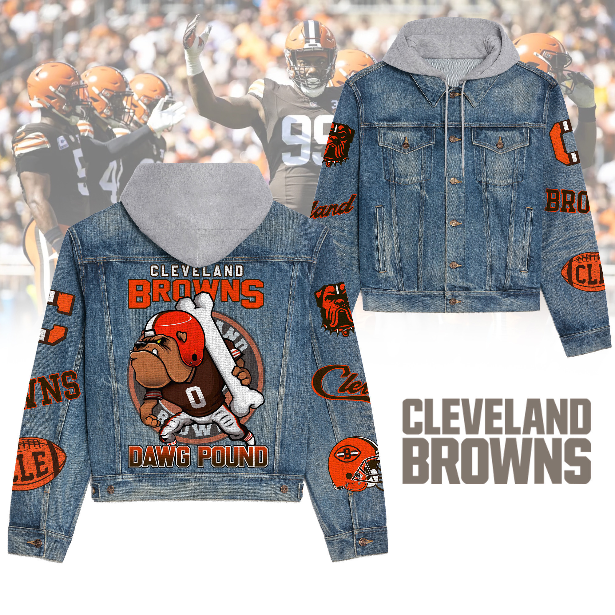Cleveland Browns Premium Hooded Denim Jacket Cozy Fall Outerwear 2025 For Men Women