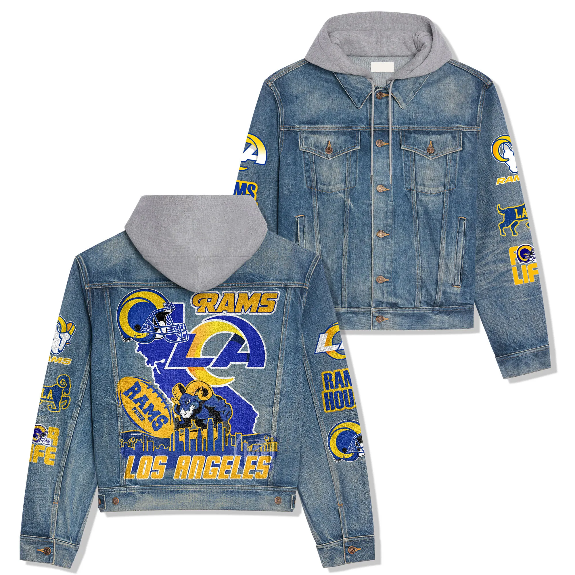 Los Angeles Rams Premium Hooded Denim Jacket  Affordable Fall Denim Jackets 2025