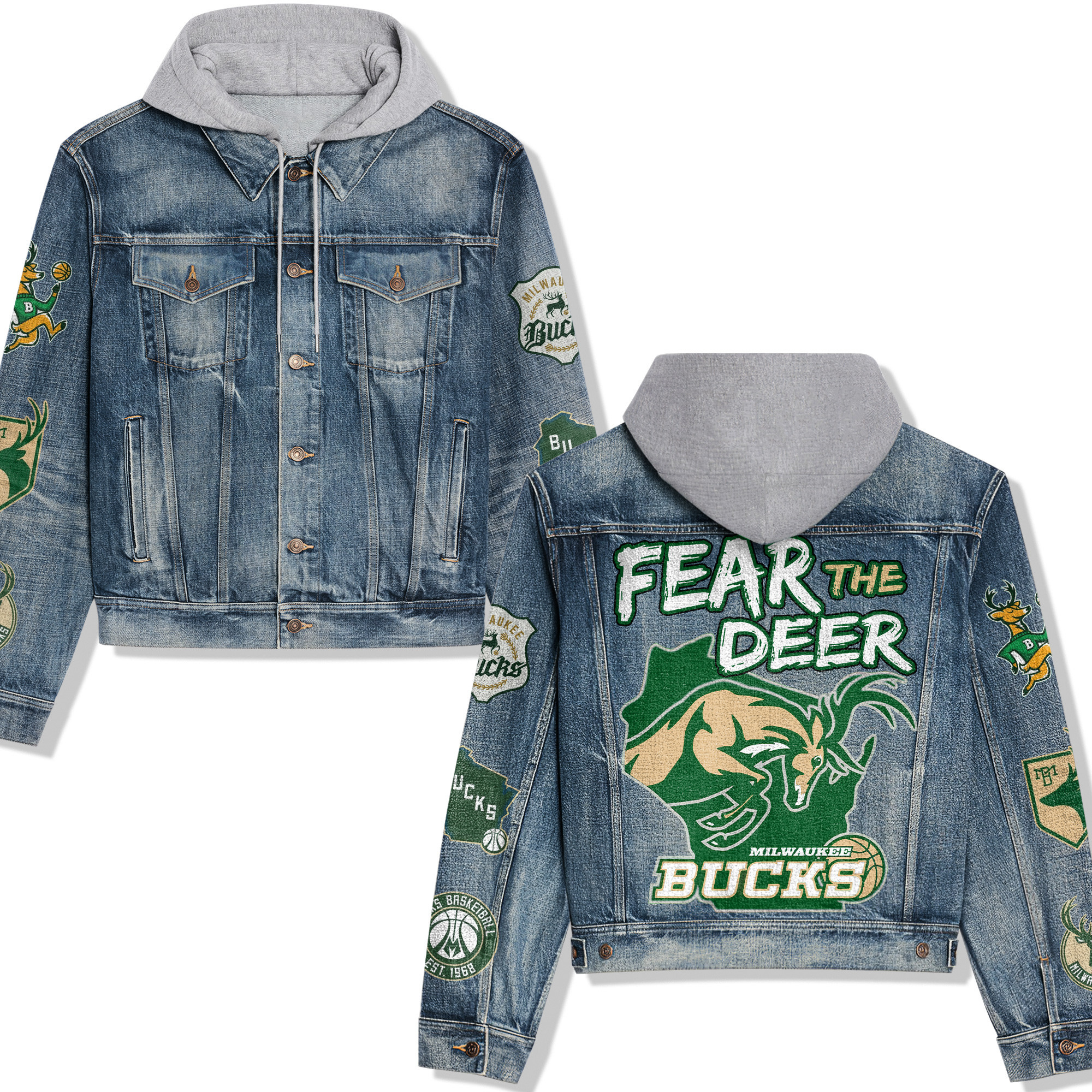 Milwaukee Bucks Premium Hooded Denim Jacket  Affordable Fall Denim Jackets 2025