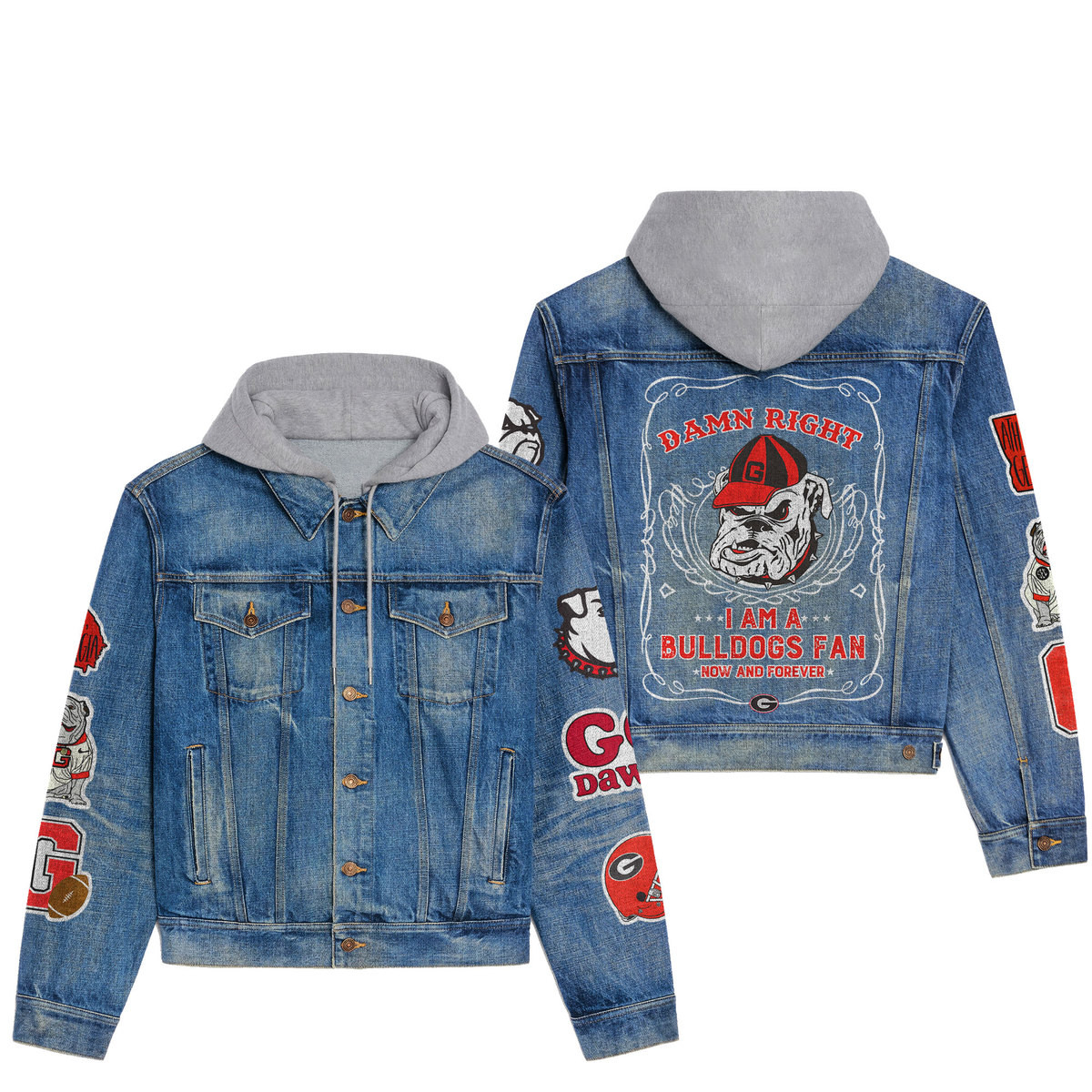 Georgia Bulldogs Premium Hooded Denim Jacket