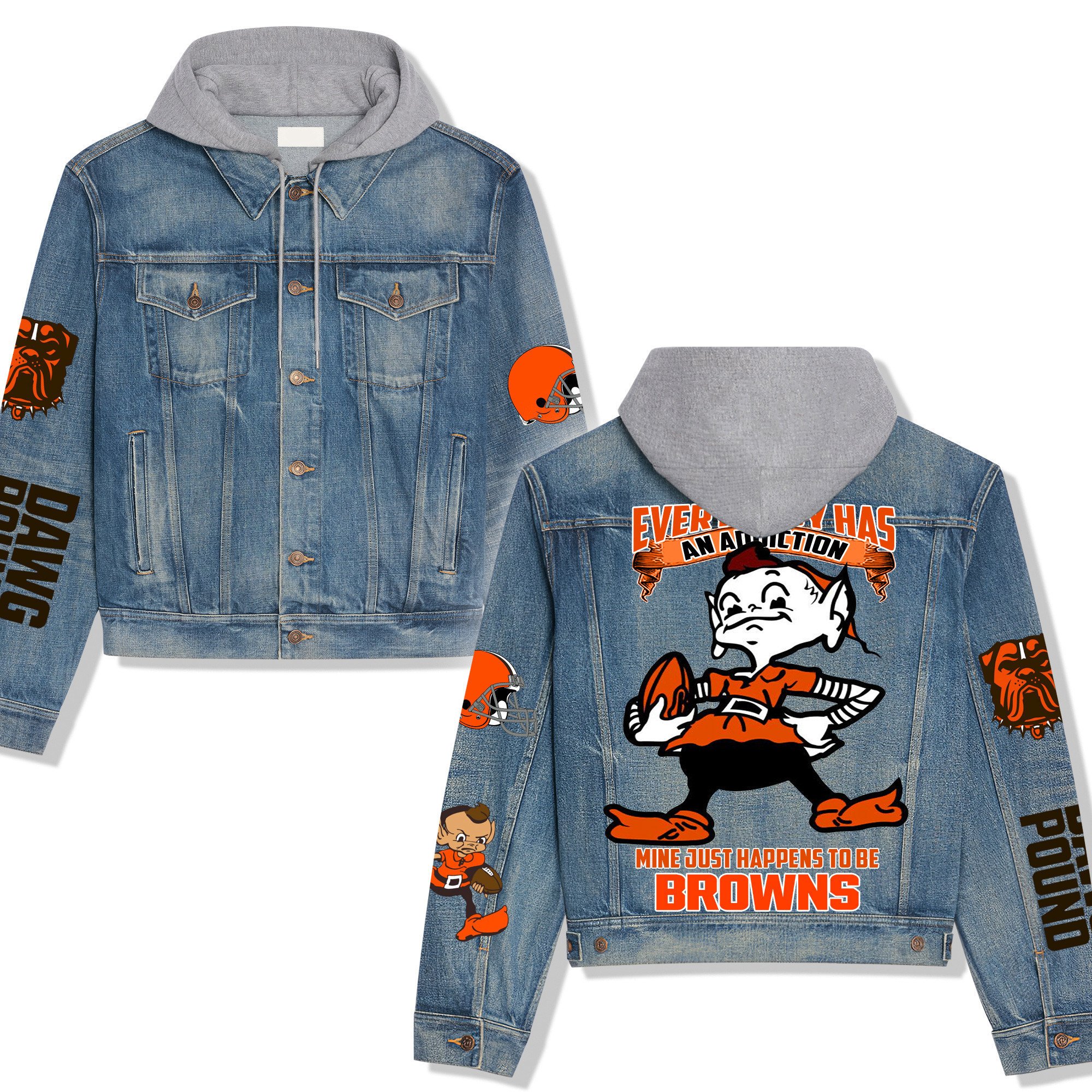 Cleveland Browns Premium Casual Fall Hooded Denim Jackets For Men Women