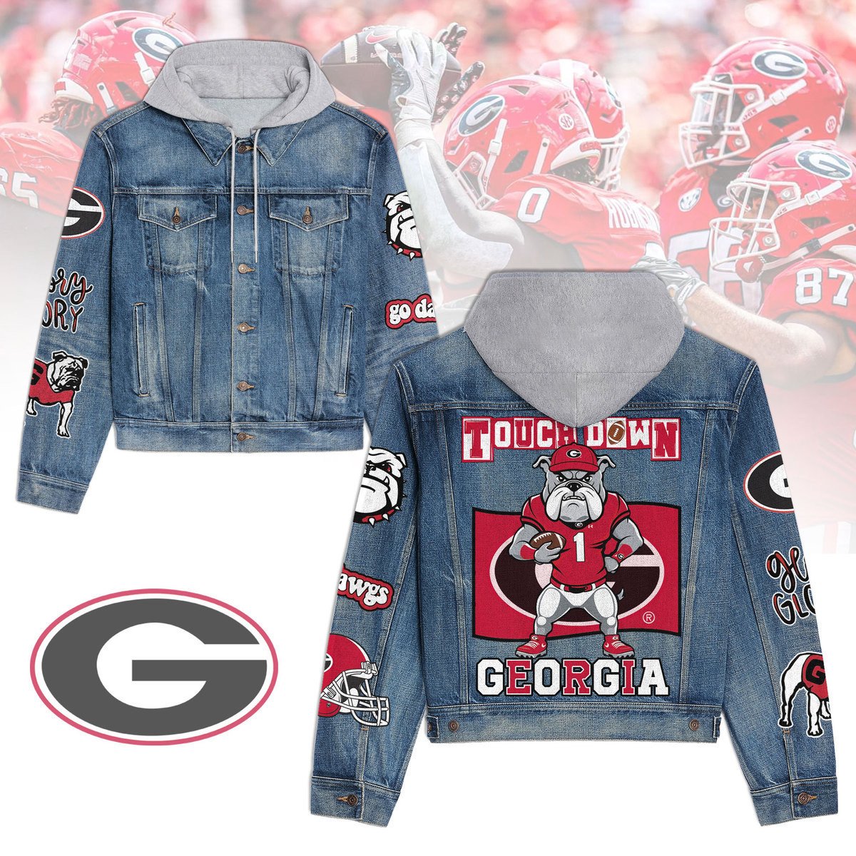 Georgia Bulldogs Premium Hooded Denim Jacket Fall Denim Jackets Drop 2025