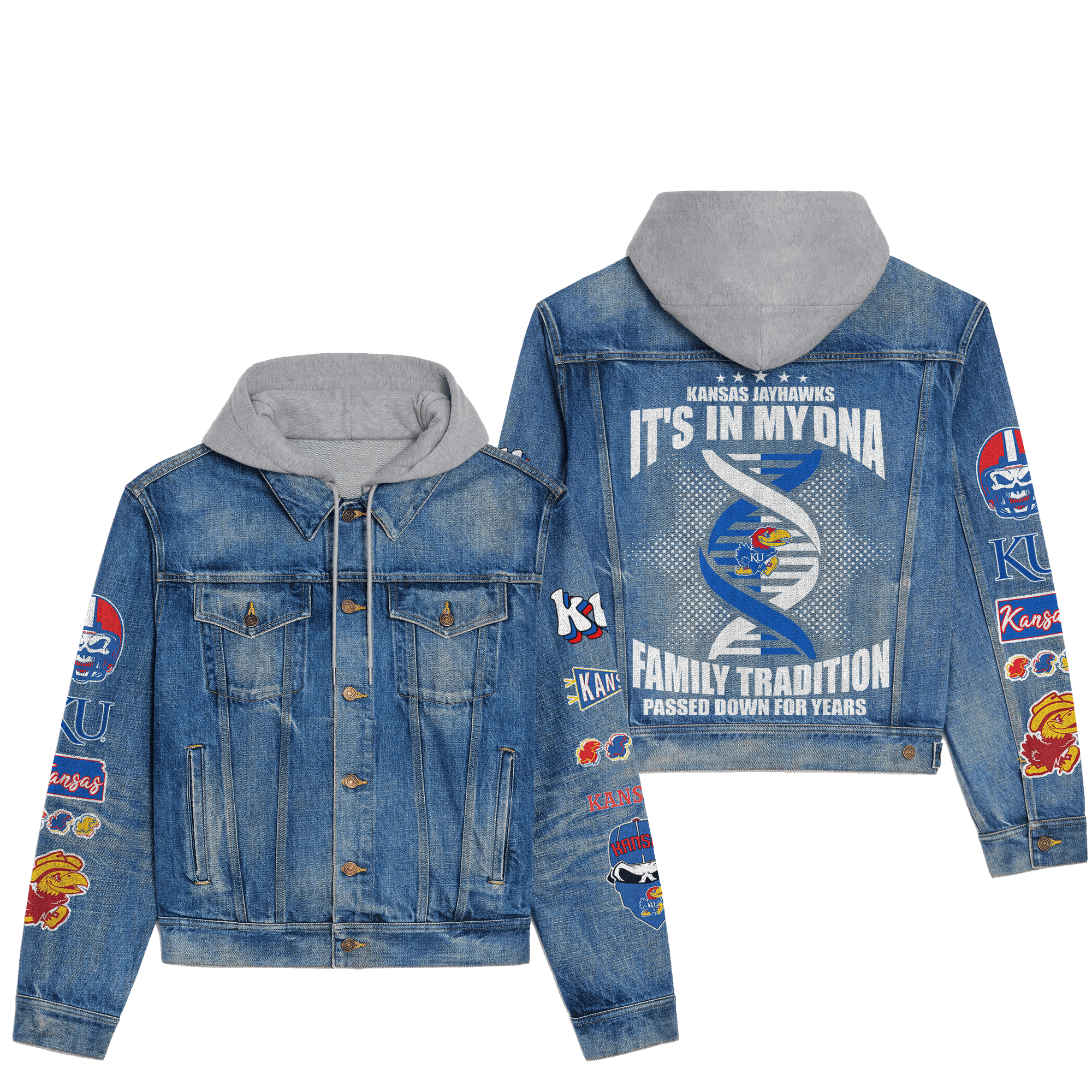 Kansas Jayhawks Premium Hooded Denim Jacket For Men Women Collection Fall And Winter 2025