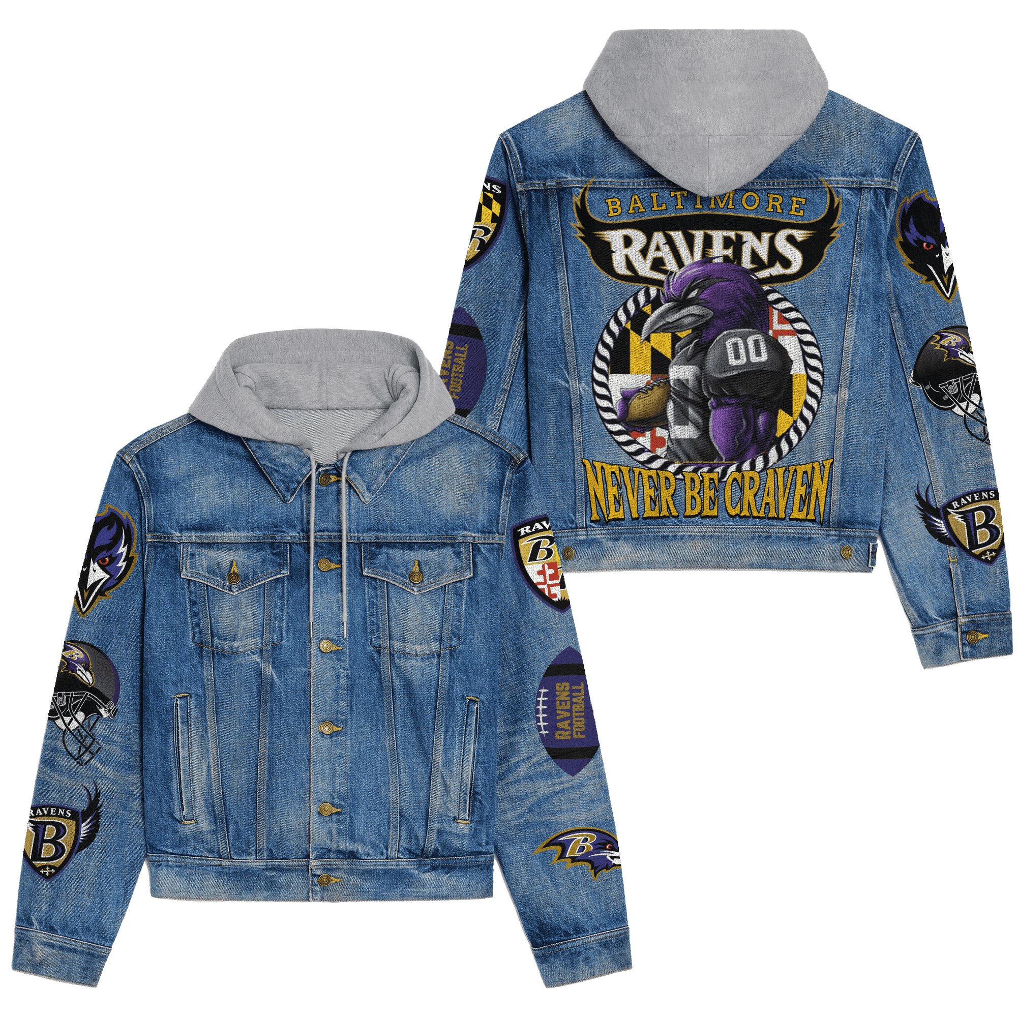 Baltimore Ravens Premium Hooded Denim Jacket Cozy Fall Outerwear 2025 For Men Women