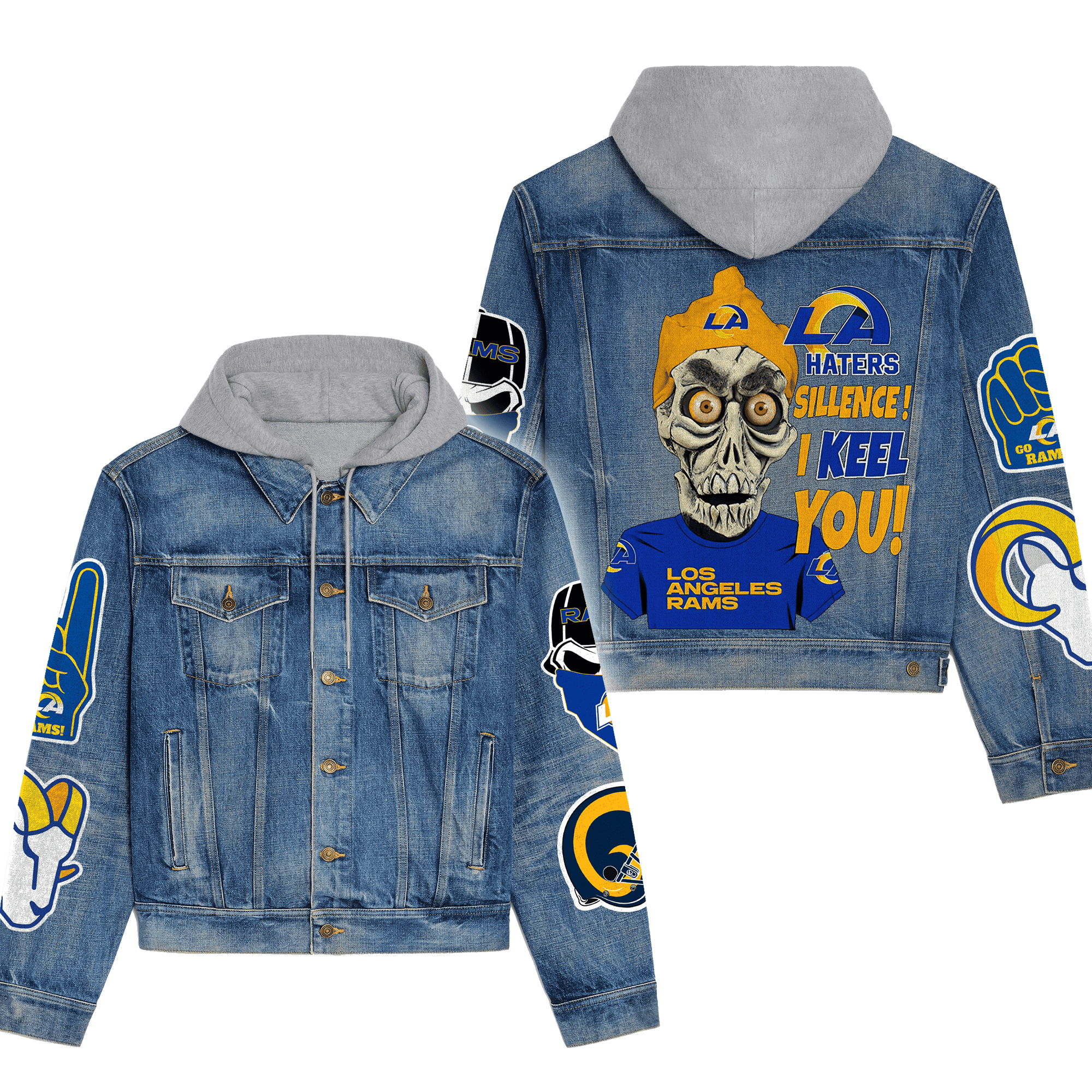 Los Angeles Rams Premium Hooded Denim JacketOversized Streetwear Denim Jacket 2025