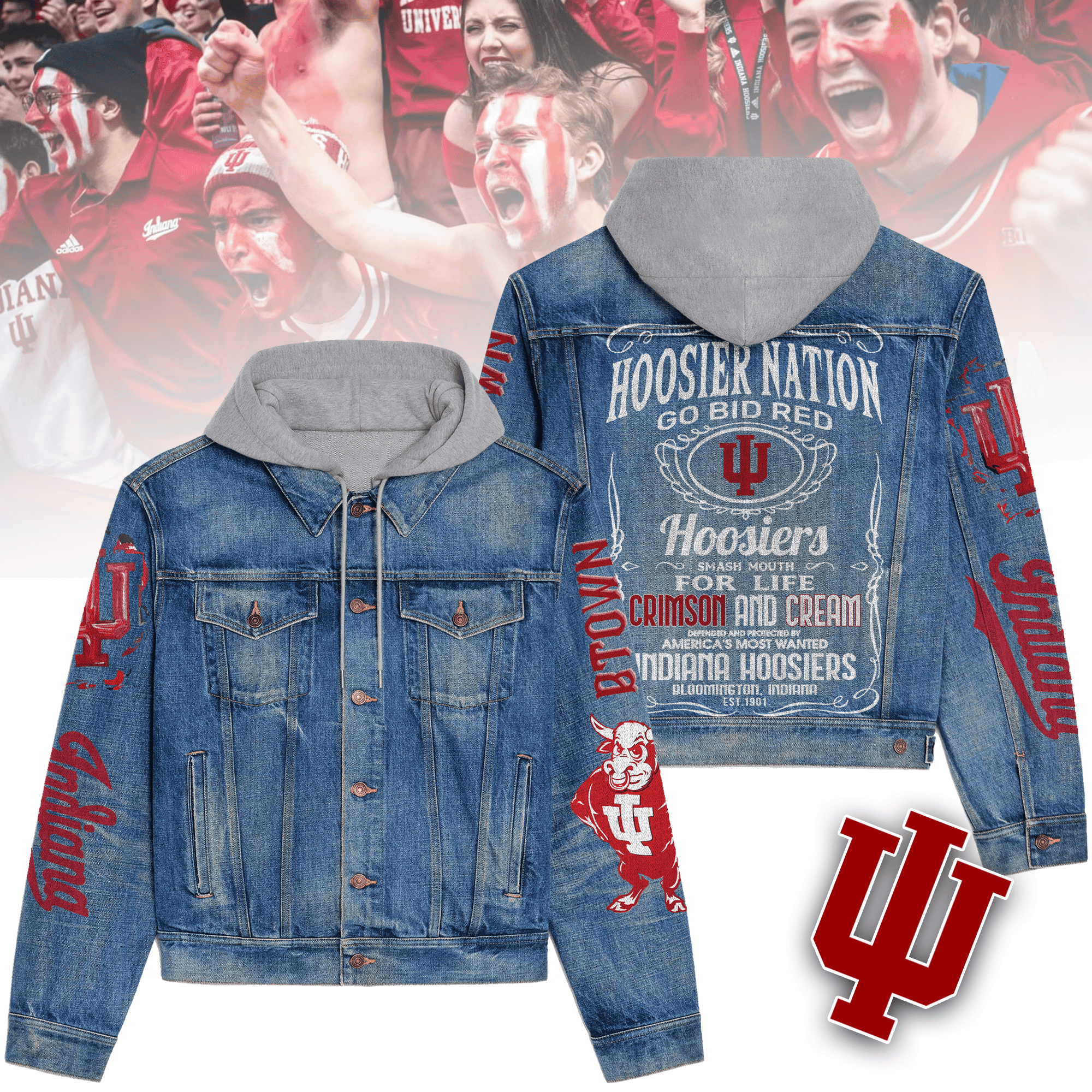 Indiana Hoosiers Premium Hooded Denim Jacket