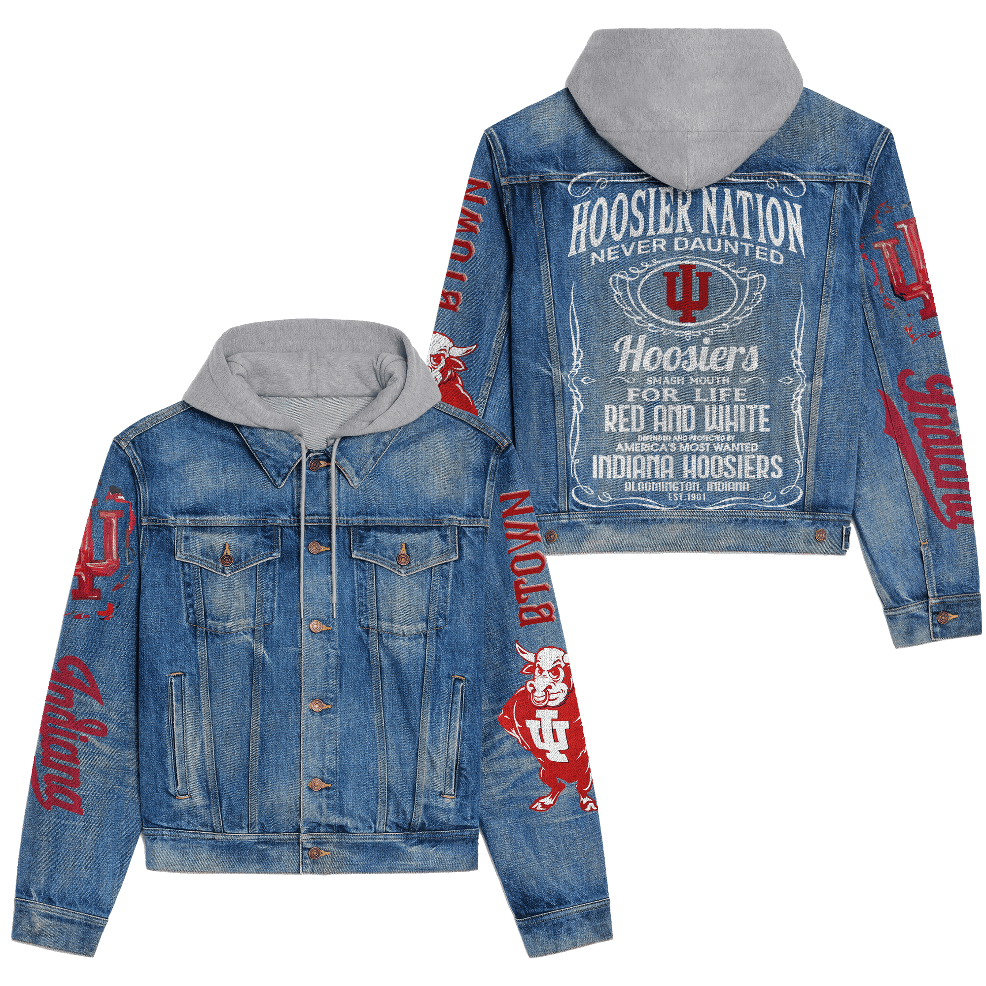 Indiana Hoosiers Premium Hooded Denim Jacket For Men Women Collection Fall And Winter 2025