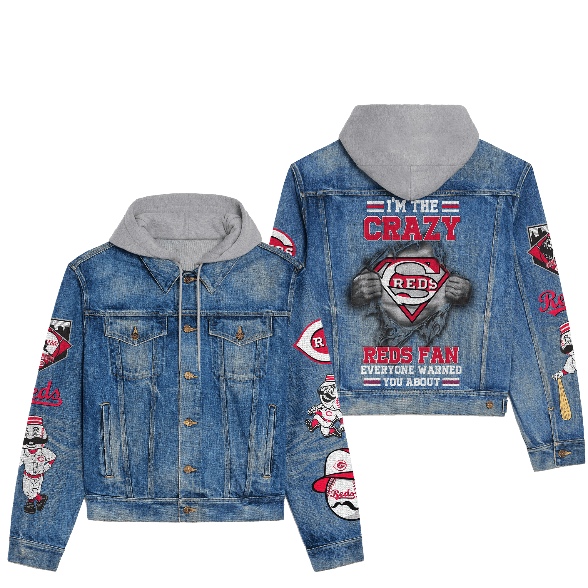 Cincinnati Reds Premium Hooded Denim Jacket