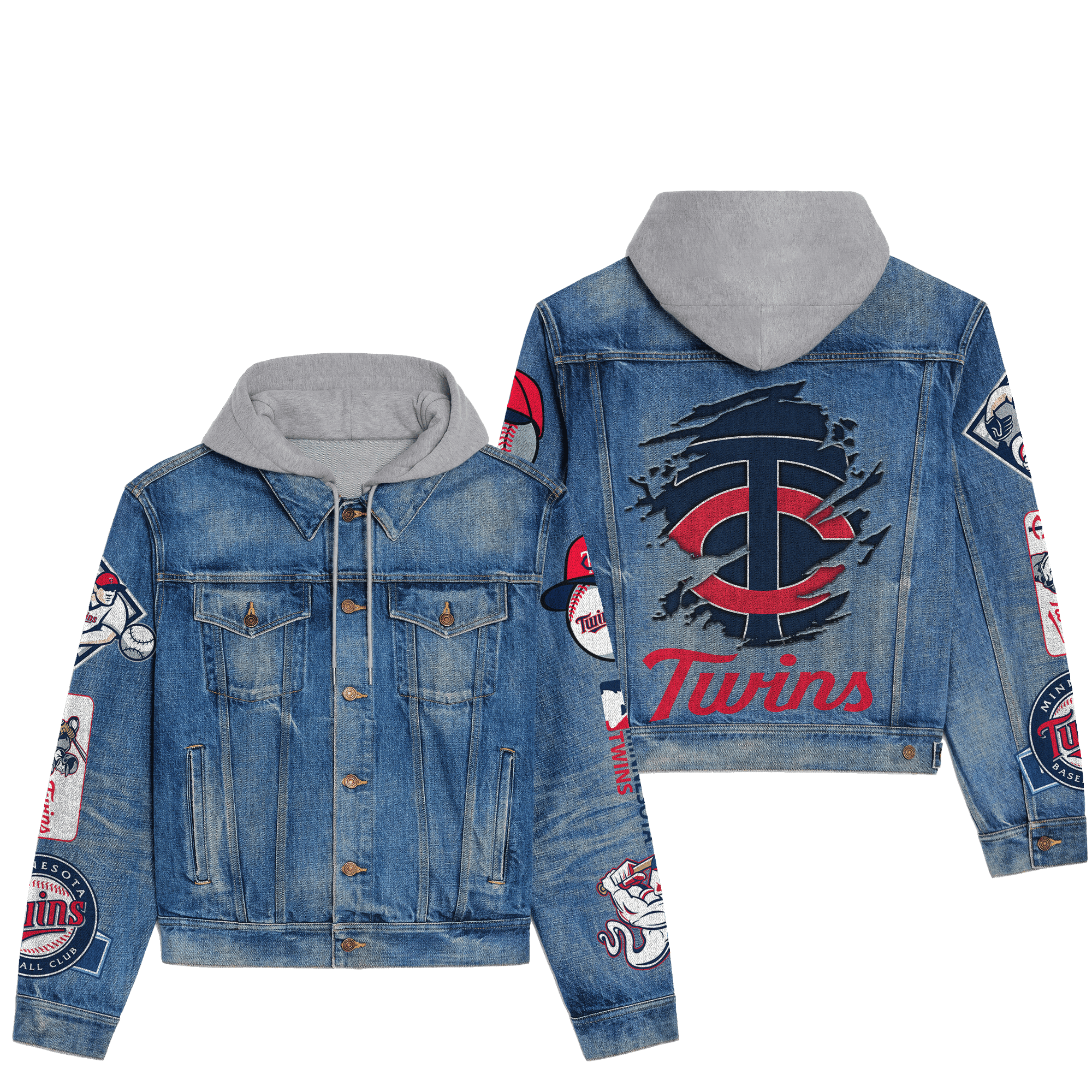 Minnesota Twins Premium Casual Fall Hooded Denim Jackets For Men Women