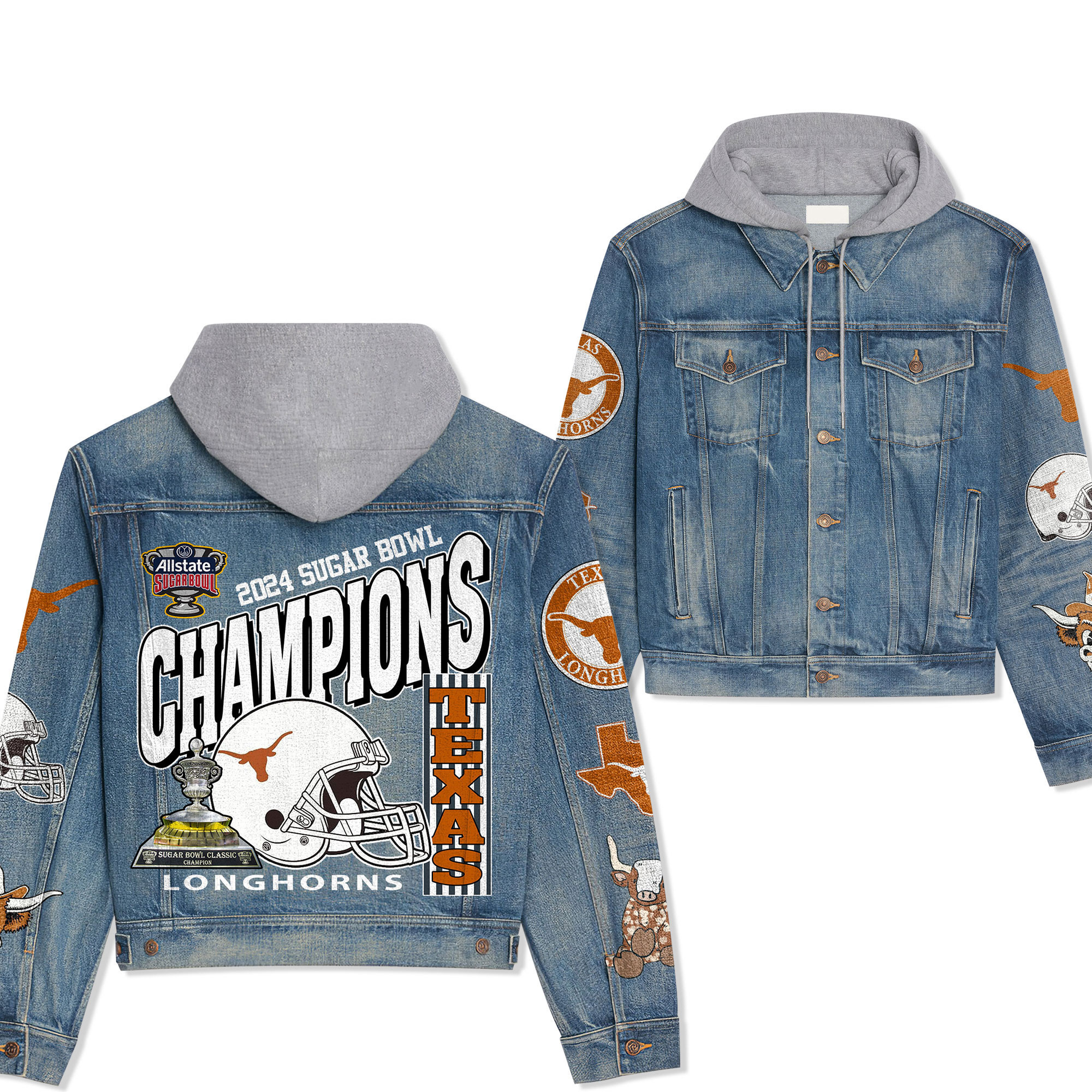 Texas Longhorns Premium Casual Fall Hooded Denim Jackets For Men Women