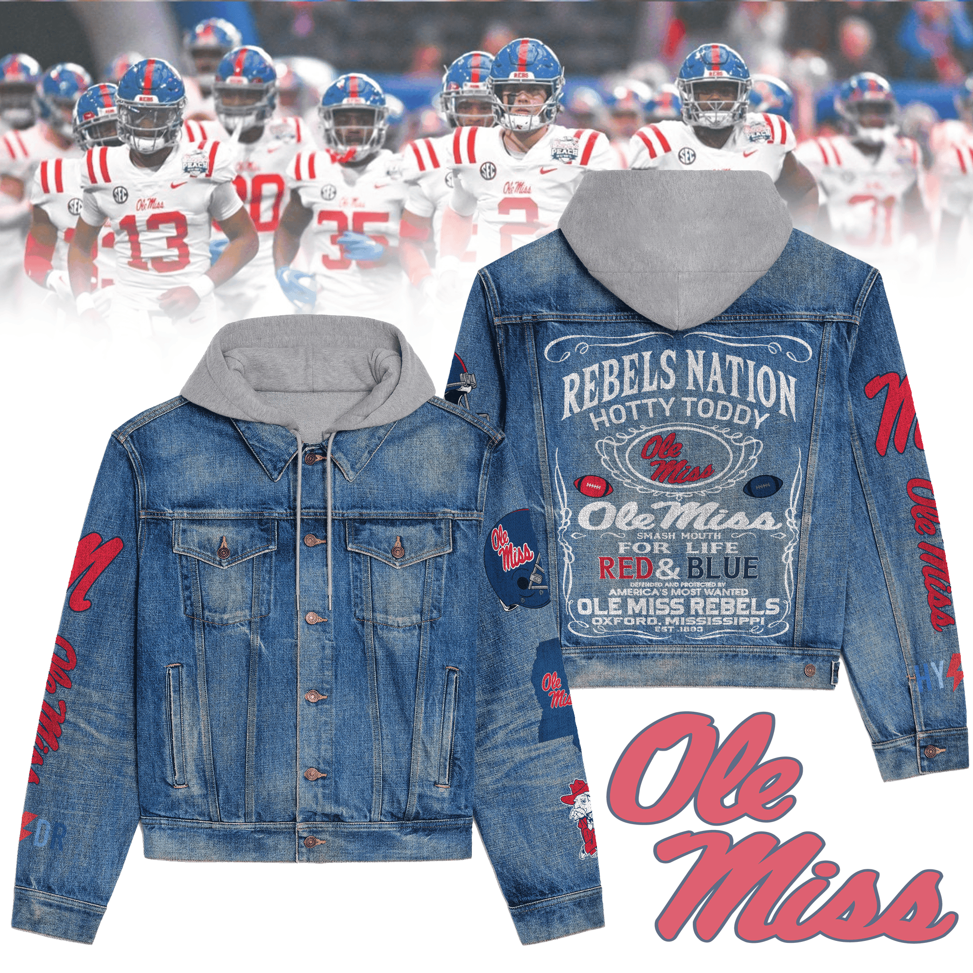 Ole Miss Rebels Premium Hooded Denim Jacket