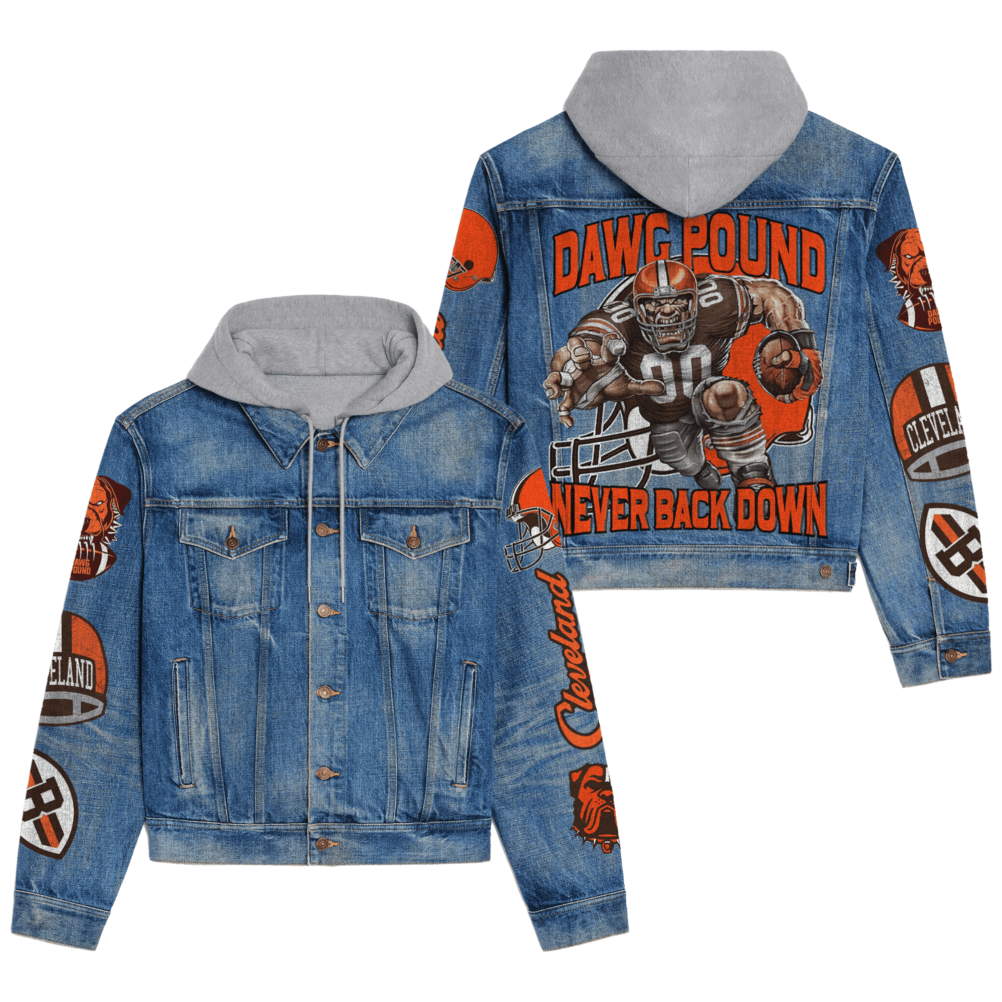 Cleveland Browns Premium Hooded Denim Jacket Warm Jacket Fall Outfit For Men Women