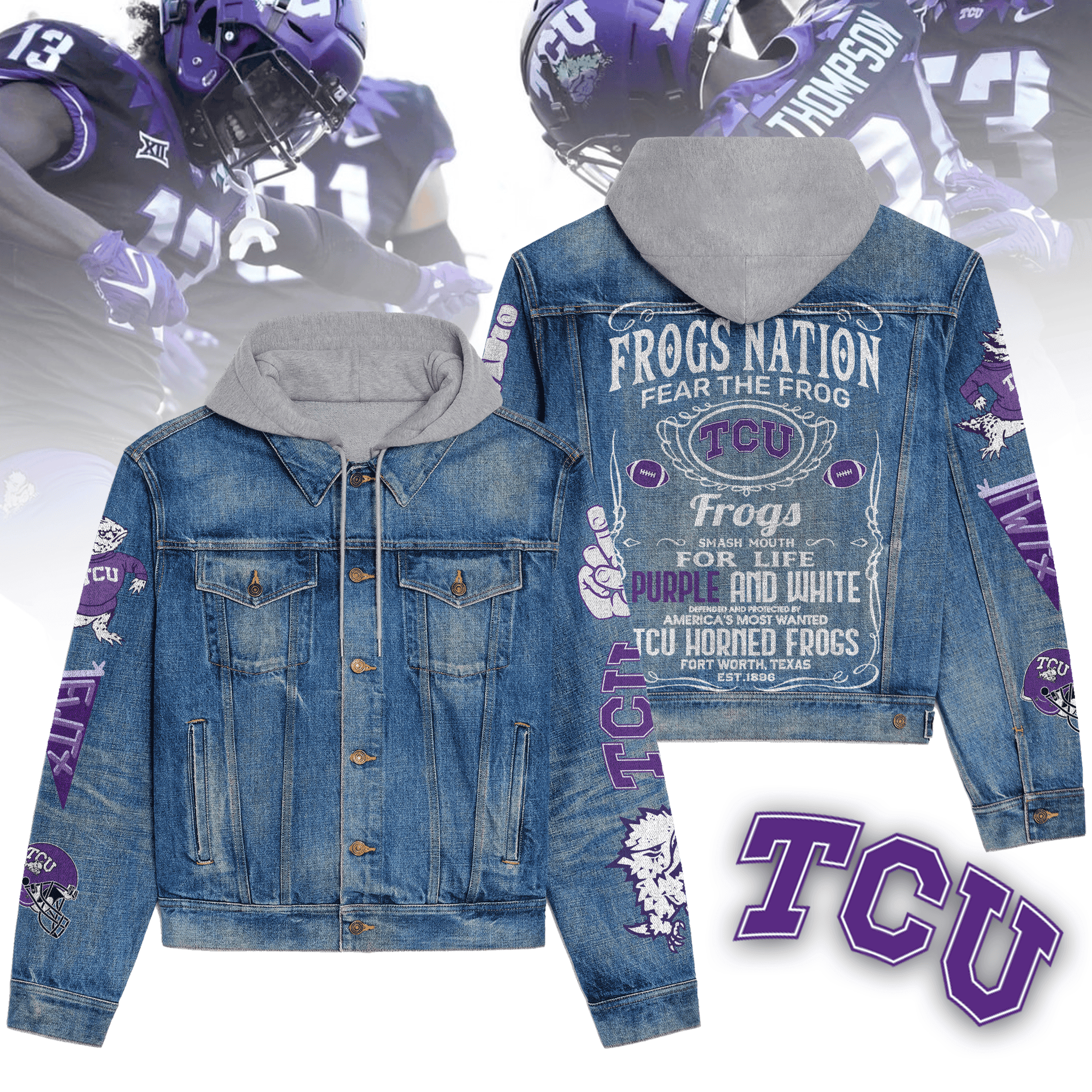 Tcu Horned Frogs Premium Hooded Denim Jacket