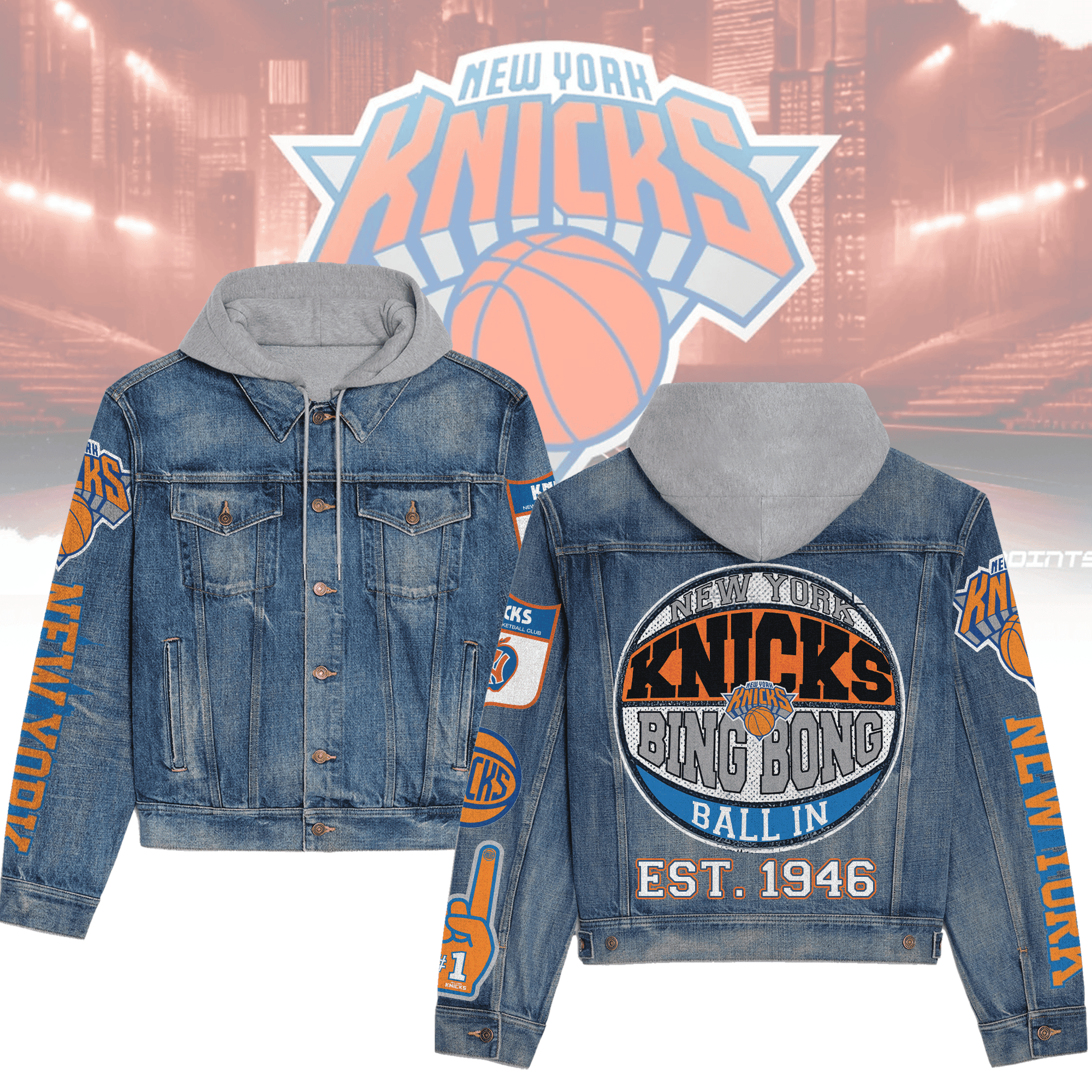 New York Knicks Premium Hooded Denim Jacket  Affordable Fall Denim Jackets 2025