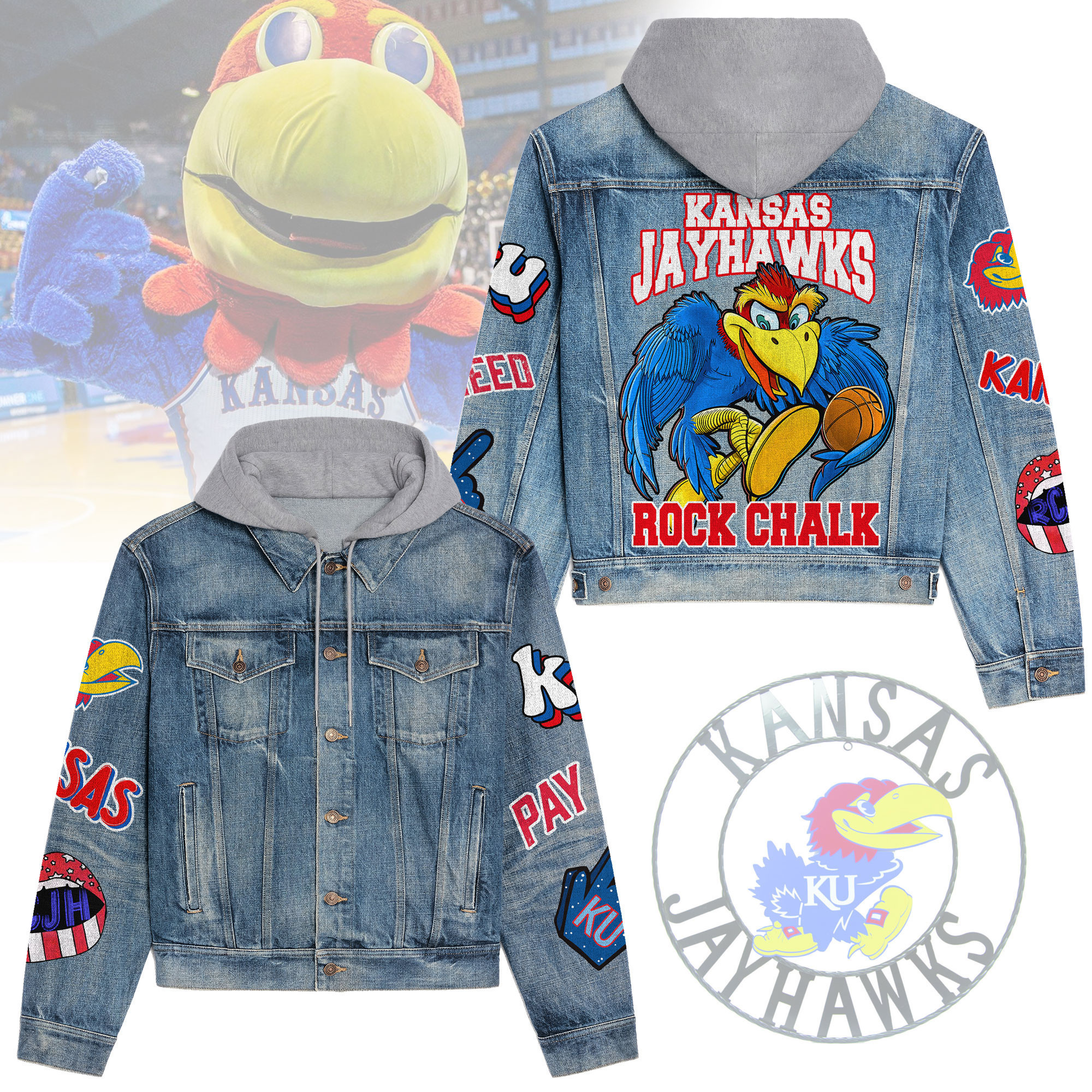 Kansas Jayhawks Premium Hooded Denim Jacket