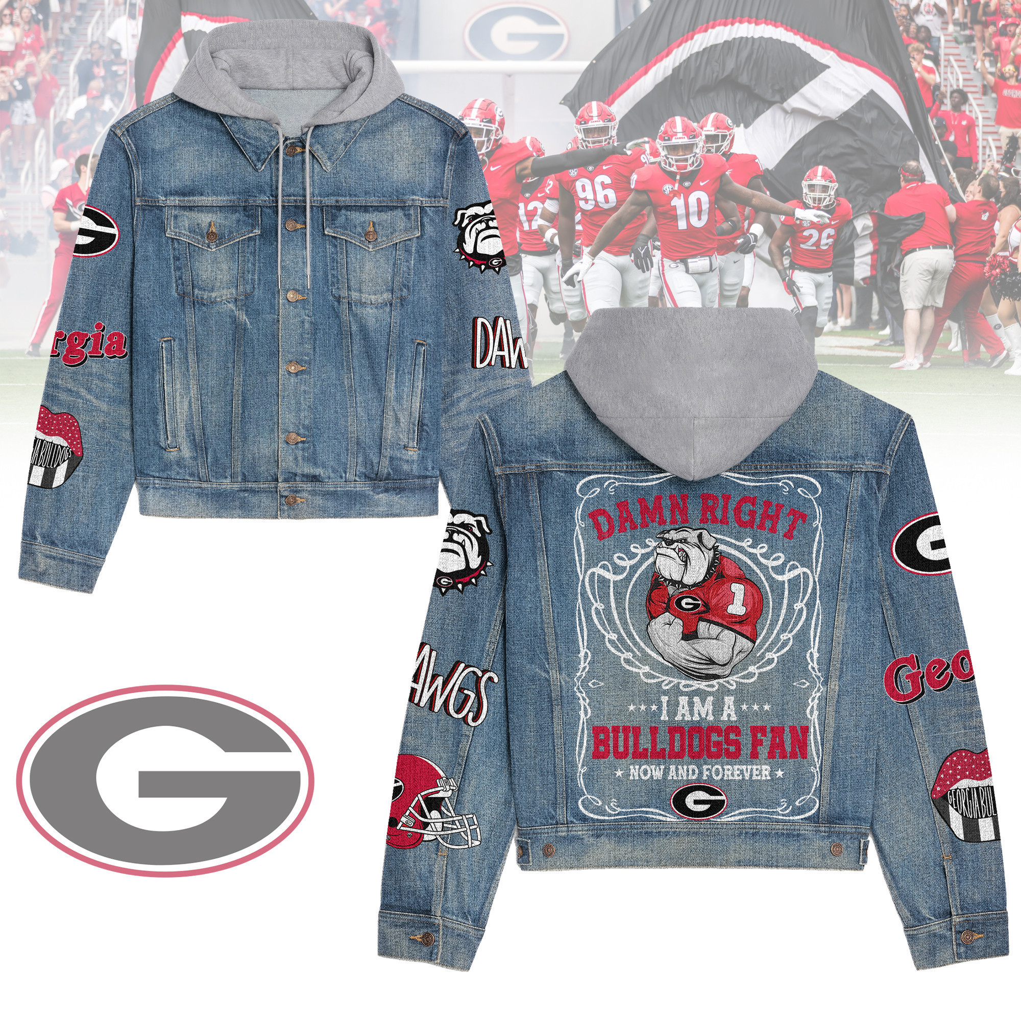 Georgia Bulldogs Premium Hooded Denim Jacket  Affordable Fall Denim Jackets 2025Affordable Fall Denim Jackets 2025