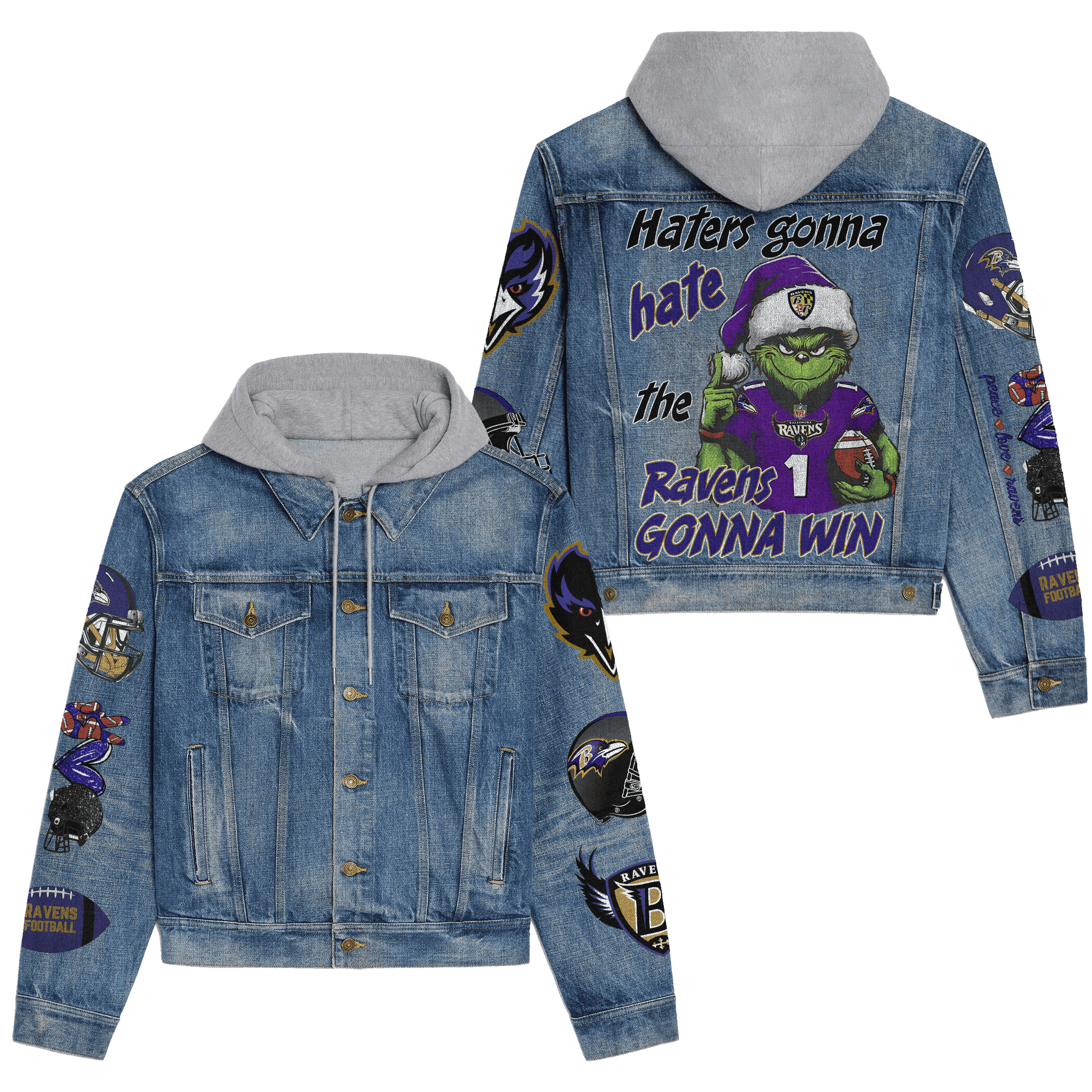 Baltimore Ravens Premium Hooded Denim Jacket Fall Denim Jackets 2025 For Men Women