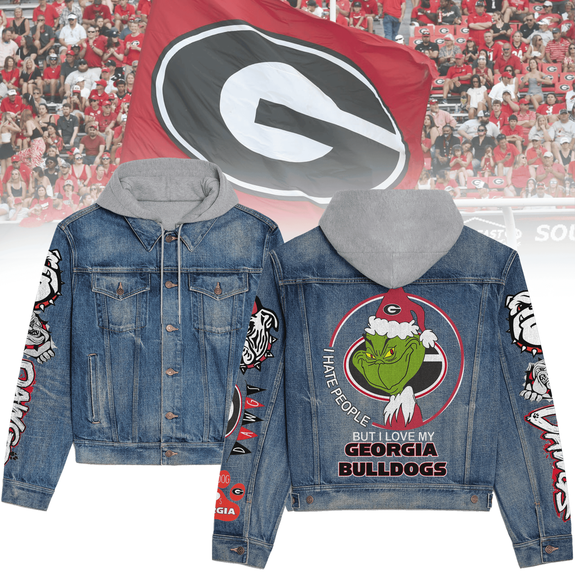 Georgia Bulldogs Premium Hooded Denim Jacket Warm Jacket Fall Outfit For Men Women