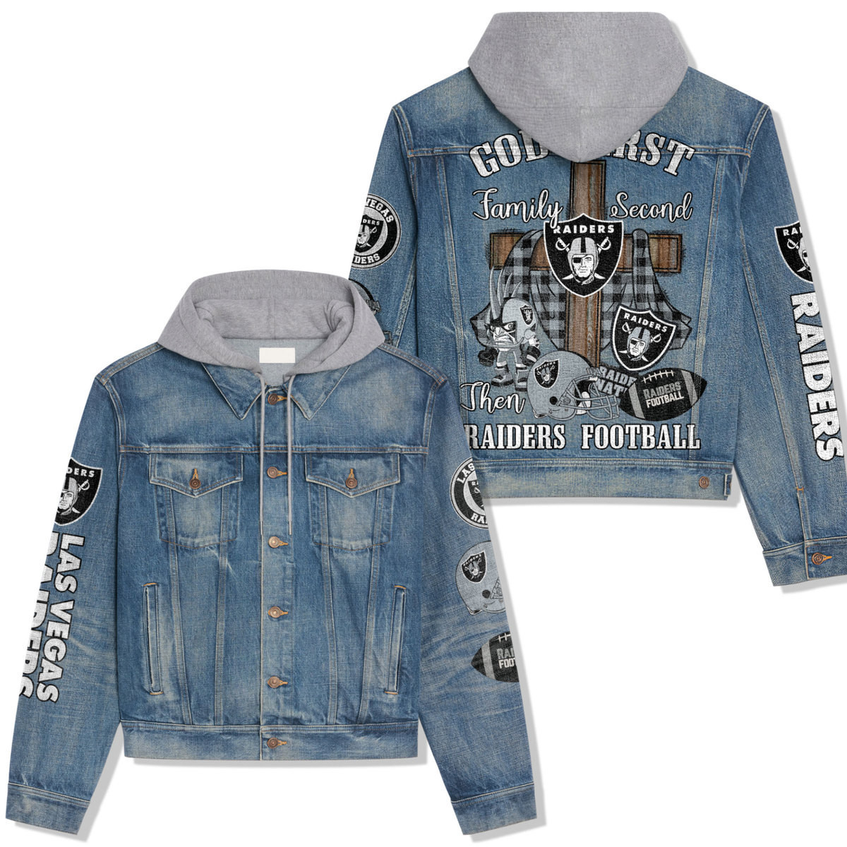 Las Vegas Raiders Premium Hooded Denim Jacket For Men Women Collection Fall And Winter 2025