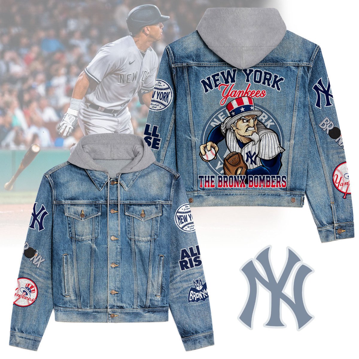 New York Yankees Premium Hooded Denim Jacket  Stylish Jackets For Cold Weather