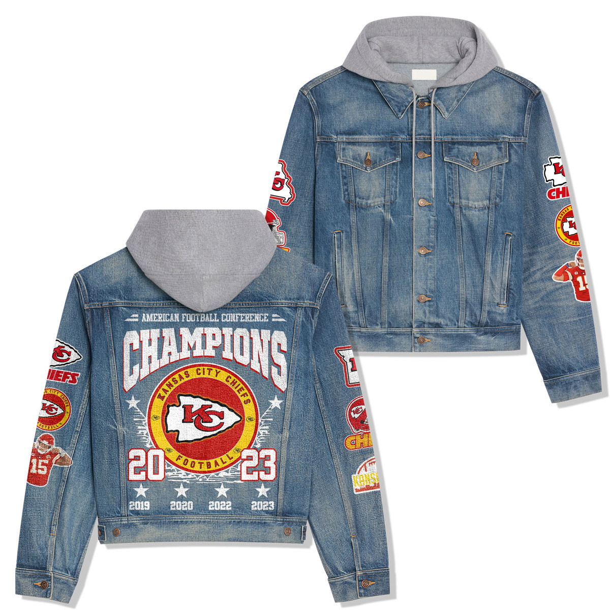 Kansas City Chiefs Premium Casual Fall Hooded Denim Jackets For Men Women