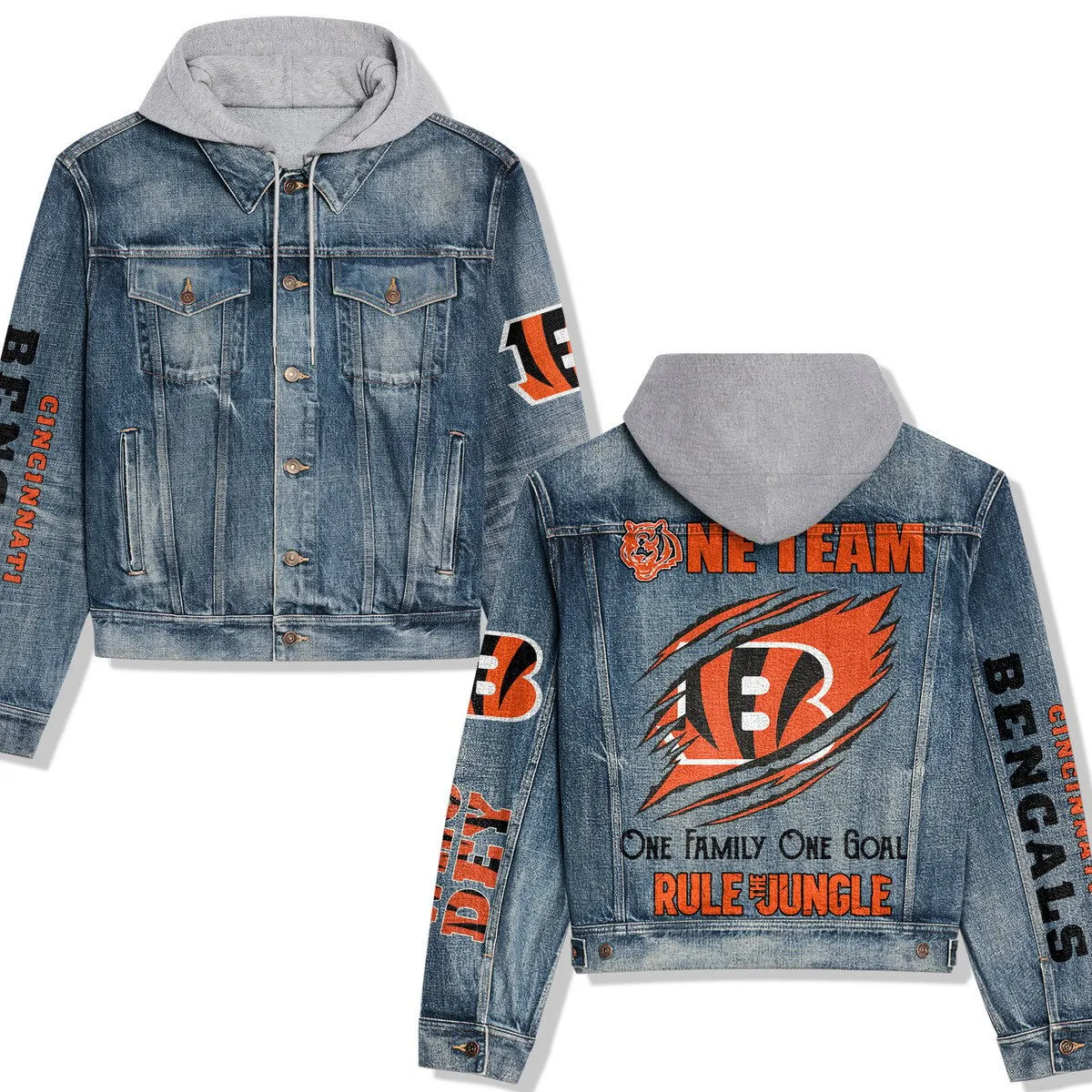 Cincinnati Bengals Premium Hooded Denim Jacket Fall Winter 2025 Jacket For Men Women