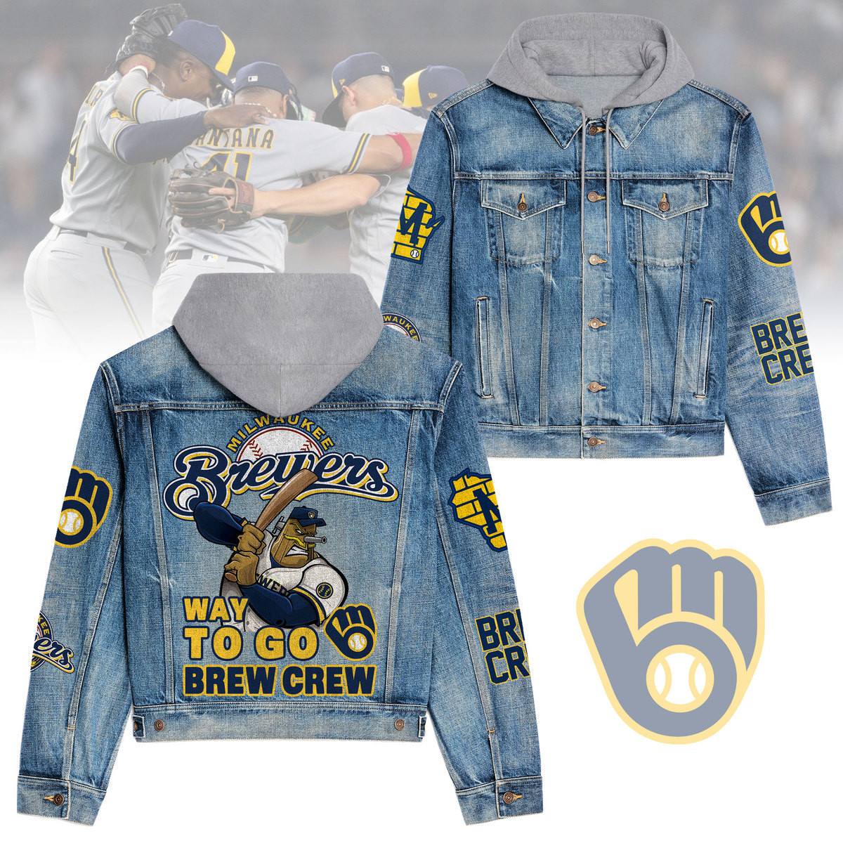 Milwaukee Brewers Premium Hooded Denim Jacket