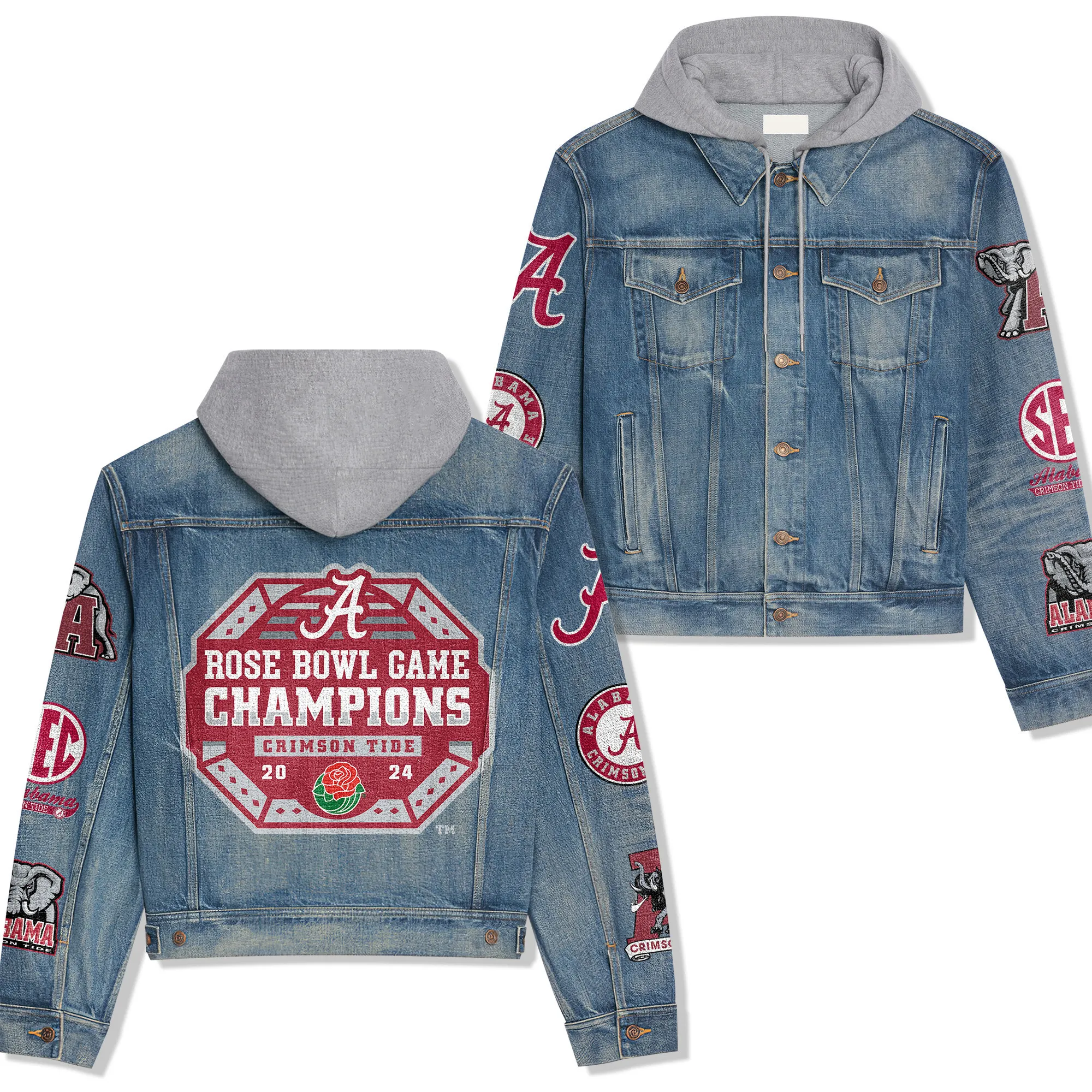 Abama Crimson Tide Premium Hooded Denim Jacket Best Denim Jacket For Layering