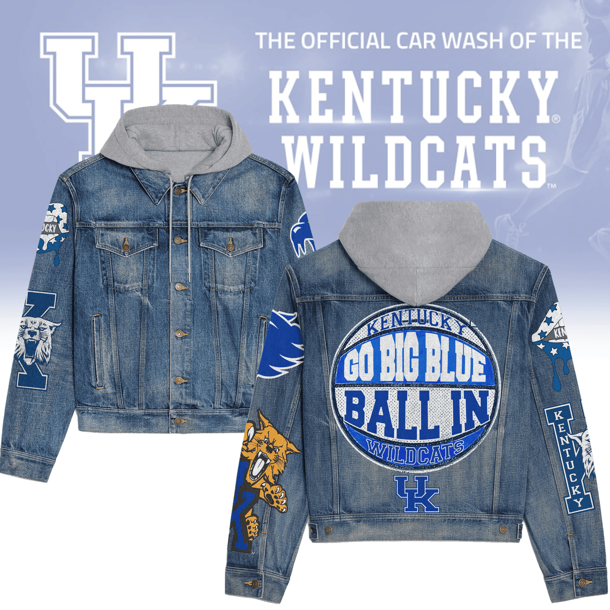 Kentucky Wildcats Premium Hooded Denim Jacket Best Denim Jacket For Layering