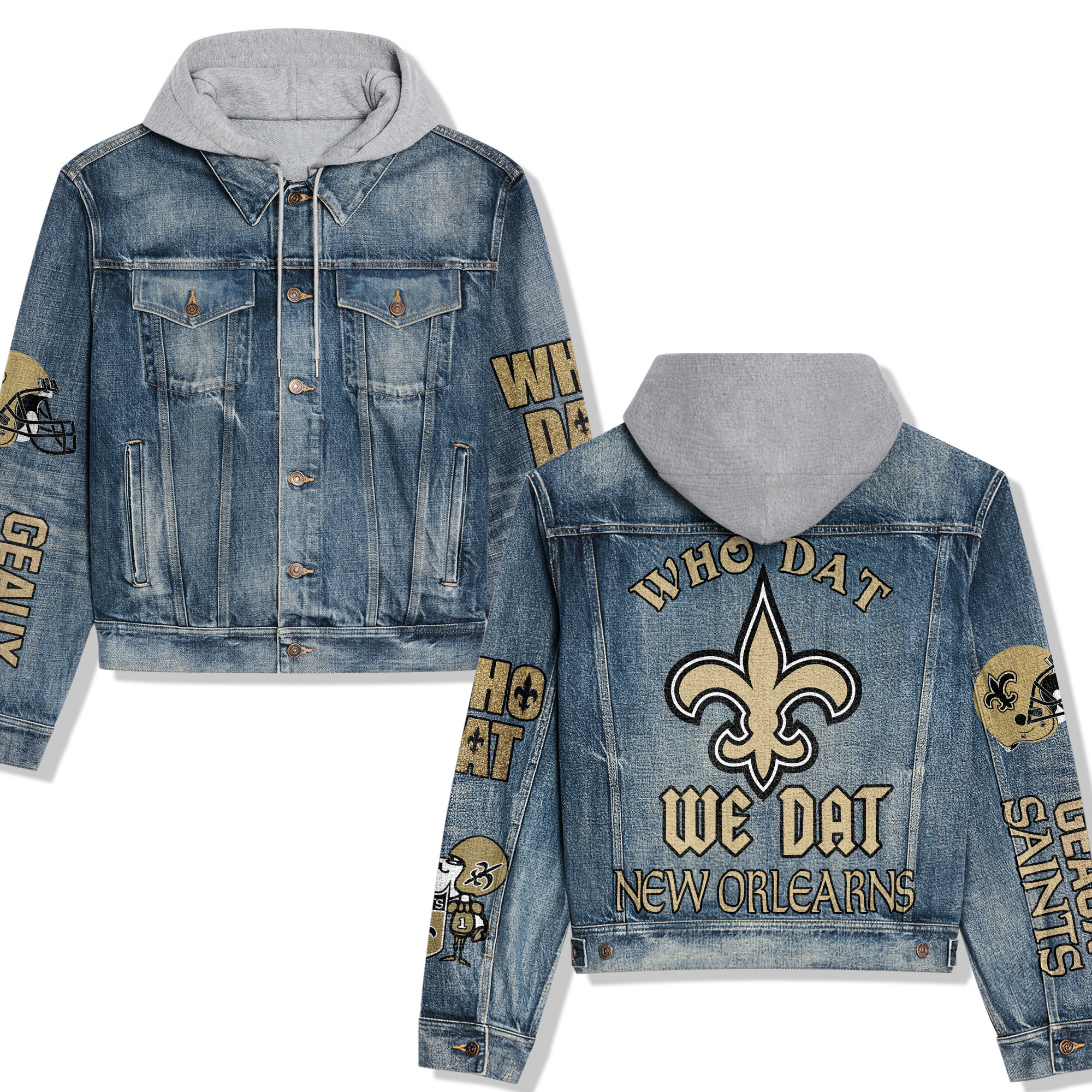 New Orleans Saints Premium Hooded Denim Jacket For Men Women Collection Fall And Winter 2025