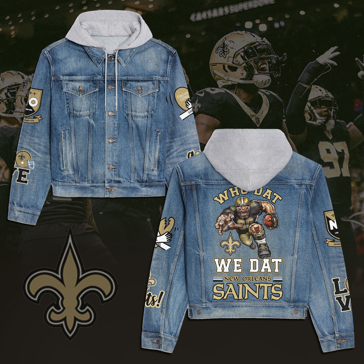 New Orleans Saints Premium Casual Fall Hooded Denim Jackets For Men Women
