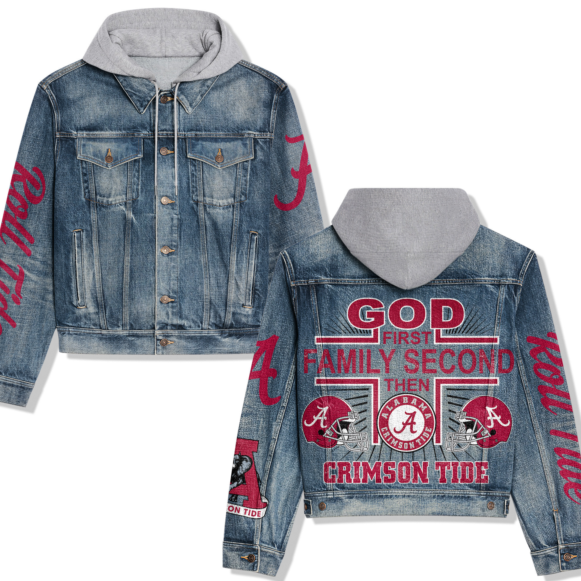 Abama Crimson Tide Premium Hooded Denim Jacket Trendy Fall Denim Outerwear 2025