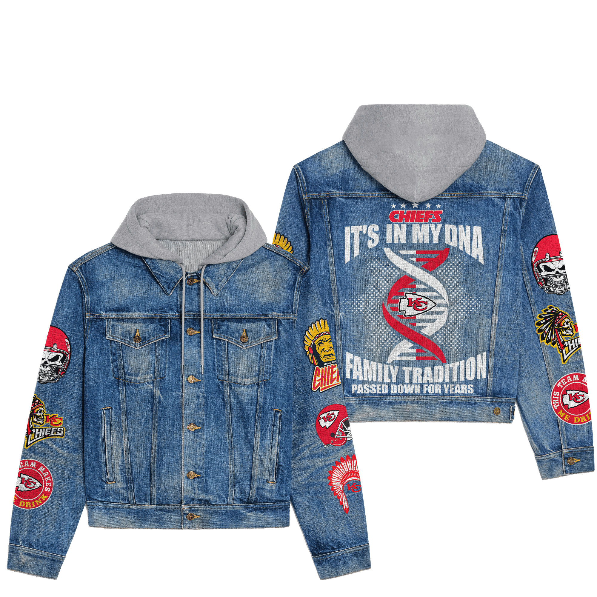 Kansas City Chiefs Premium Hooded Denim Jacket Trendy Fall Denim Outerwear