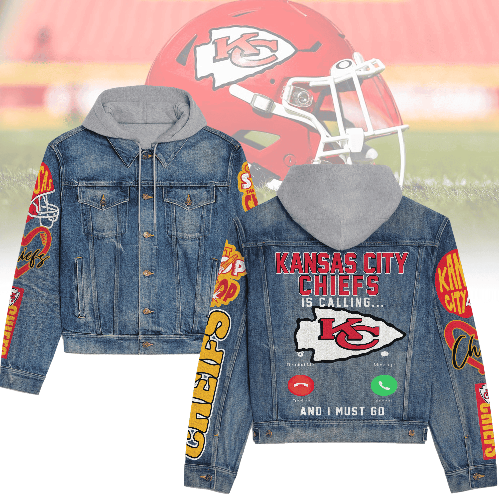 Kansas City Chiefs Premium Hooded Denim Jacket For Men Women Collection Fall And Winter 2025