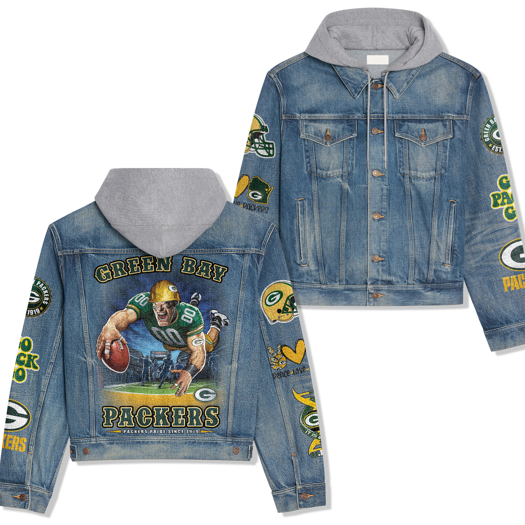 Green Bay Packers Premium Hooded Denim Jacket For Men Women Collection Fall And Winter 2025