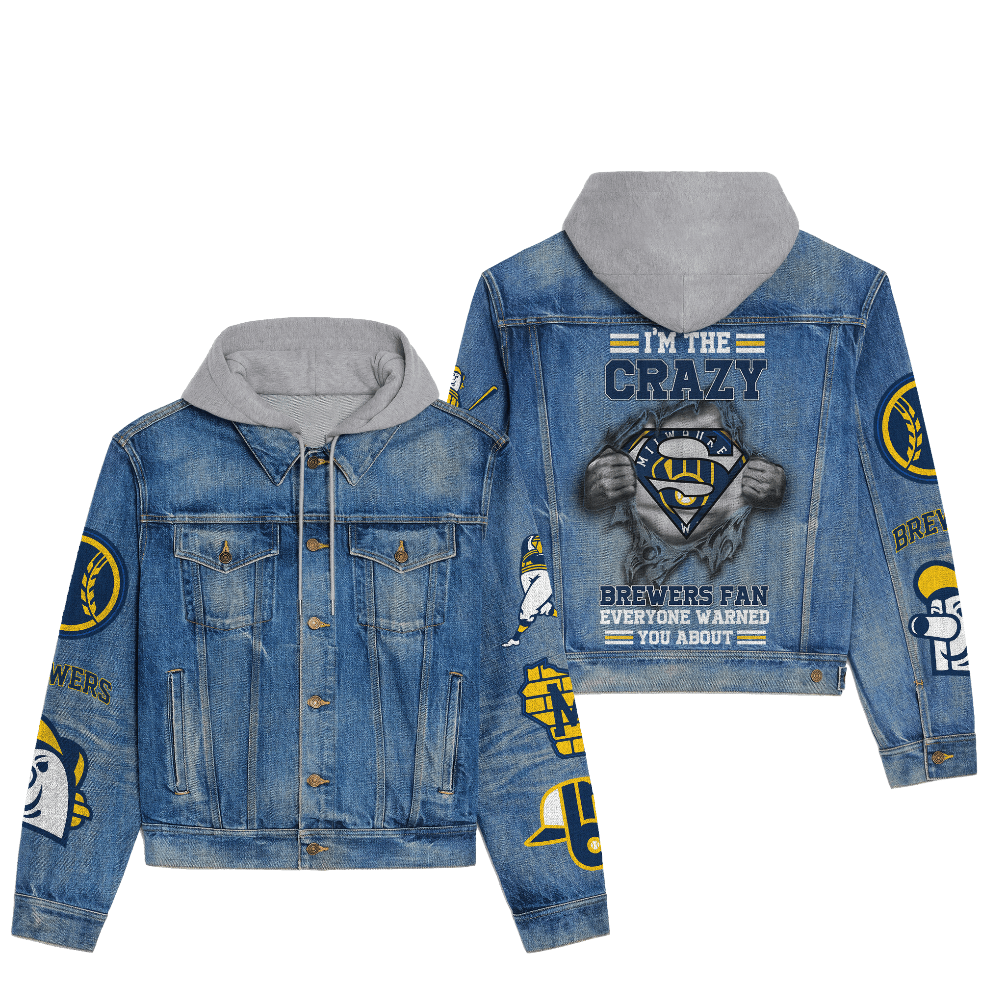 Milwaukee Brewers Premium Casual Fall Hooded Denim Jackets For Men Women