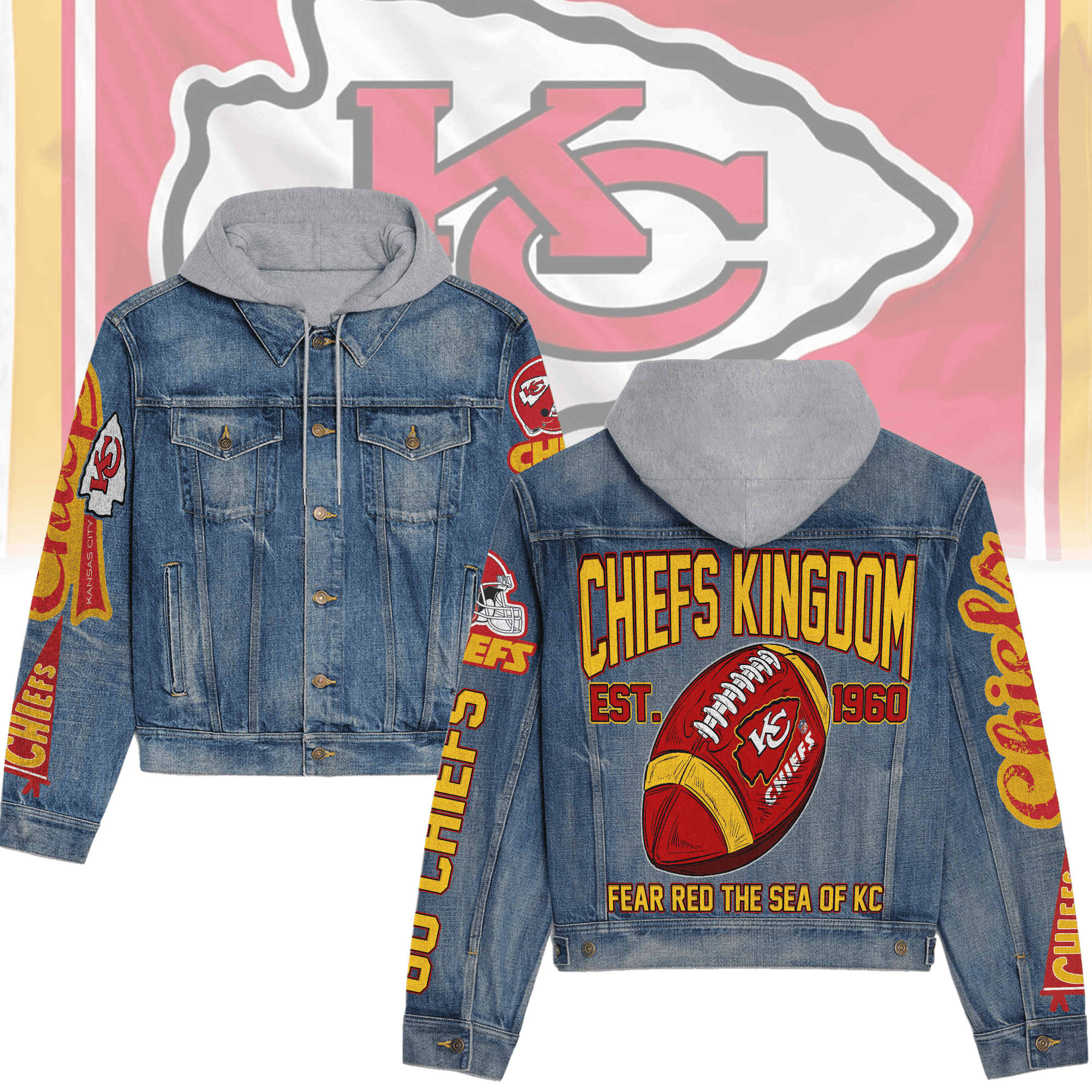 Kansas City Chiefs Premium Hooded Denim Jacket Streetwear Denim Jacket For Fan