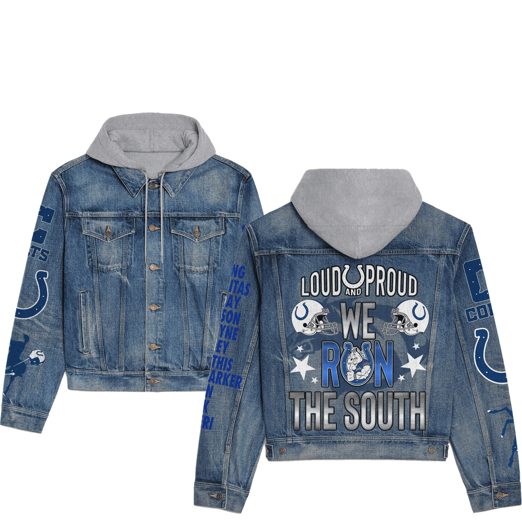 Indianapolis Colts Premium Hooded Denim Jacket Trendy Fall Denim Outerwear