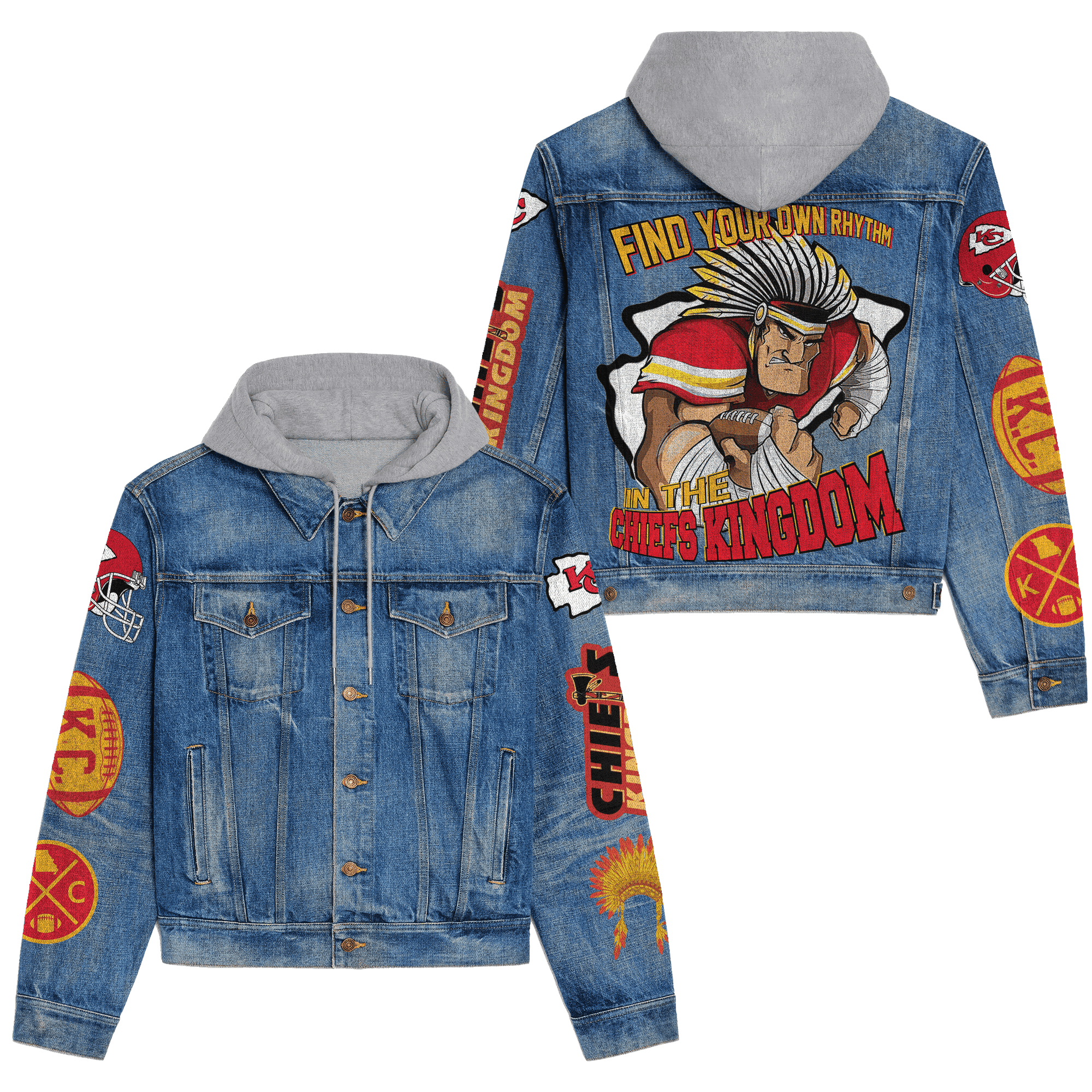 Kansas City Chiefs Premium Hooded Denim Jacket Fall Winter 2025 Jacket For Men Women