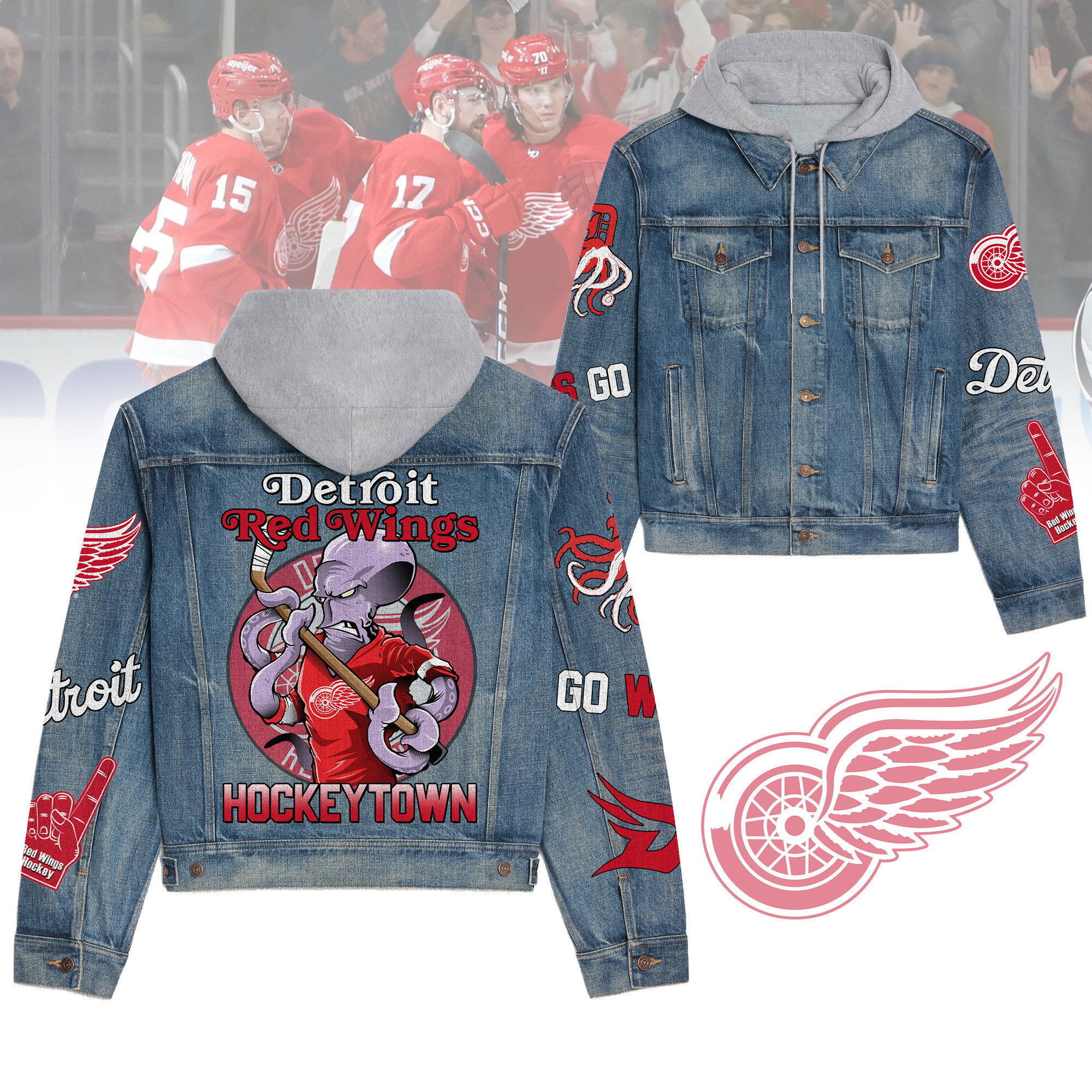 Detroit Red Wings Premium Hooded Denim Jacket