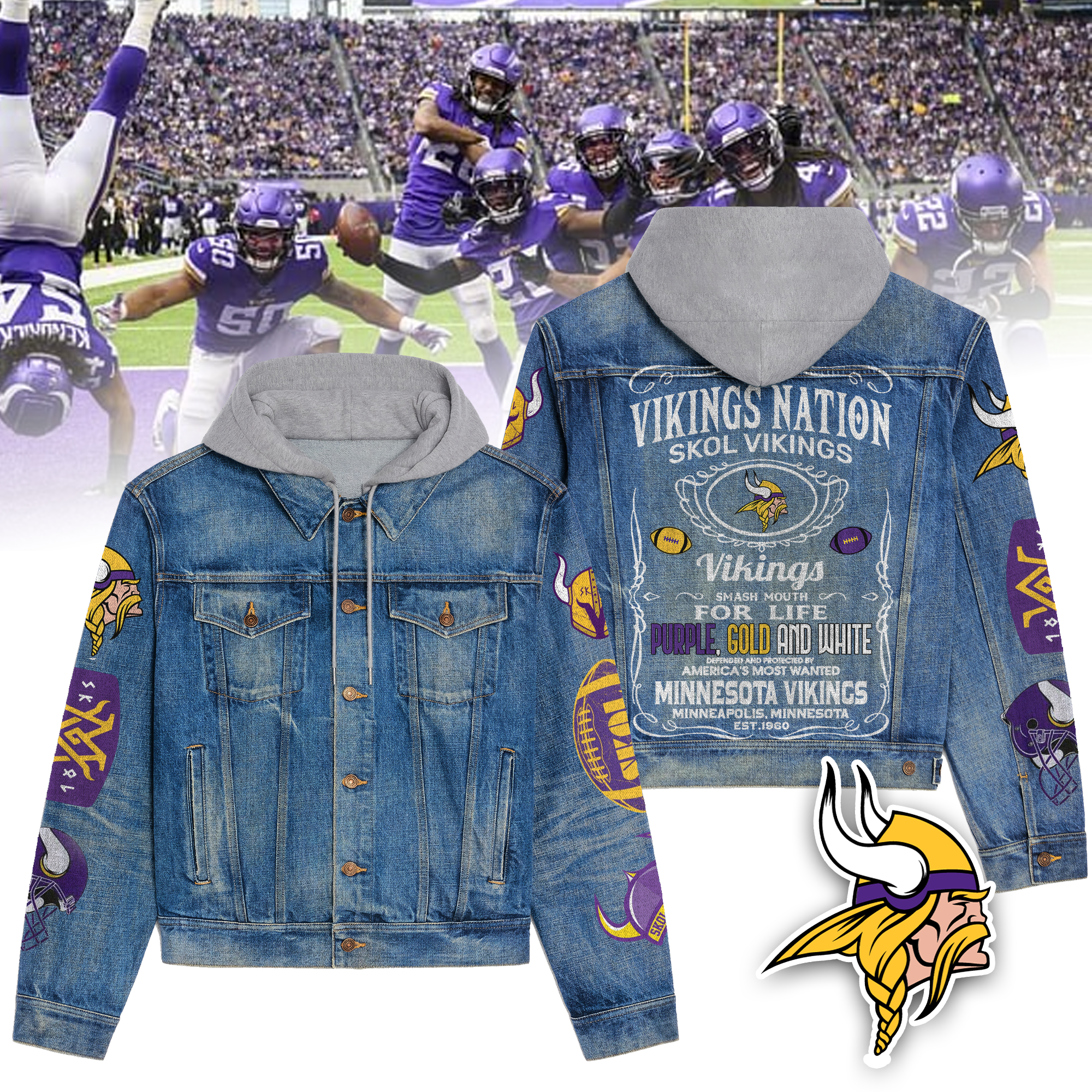 Minnesota Vikings Premium Hooded Denim Jacket
