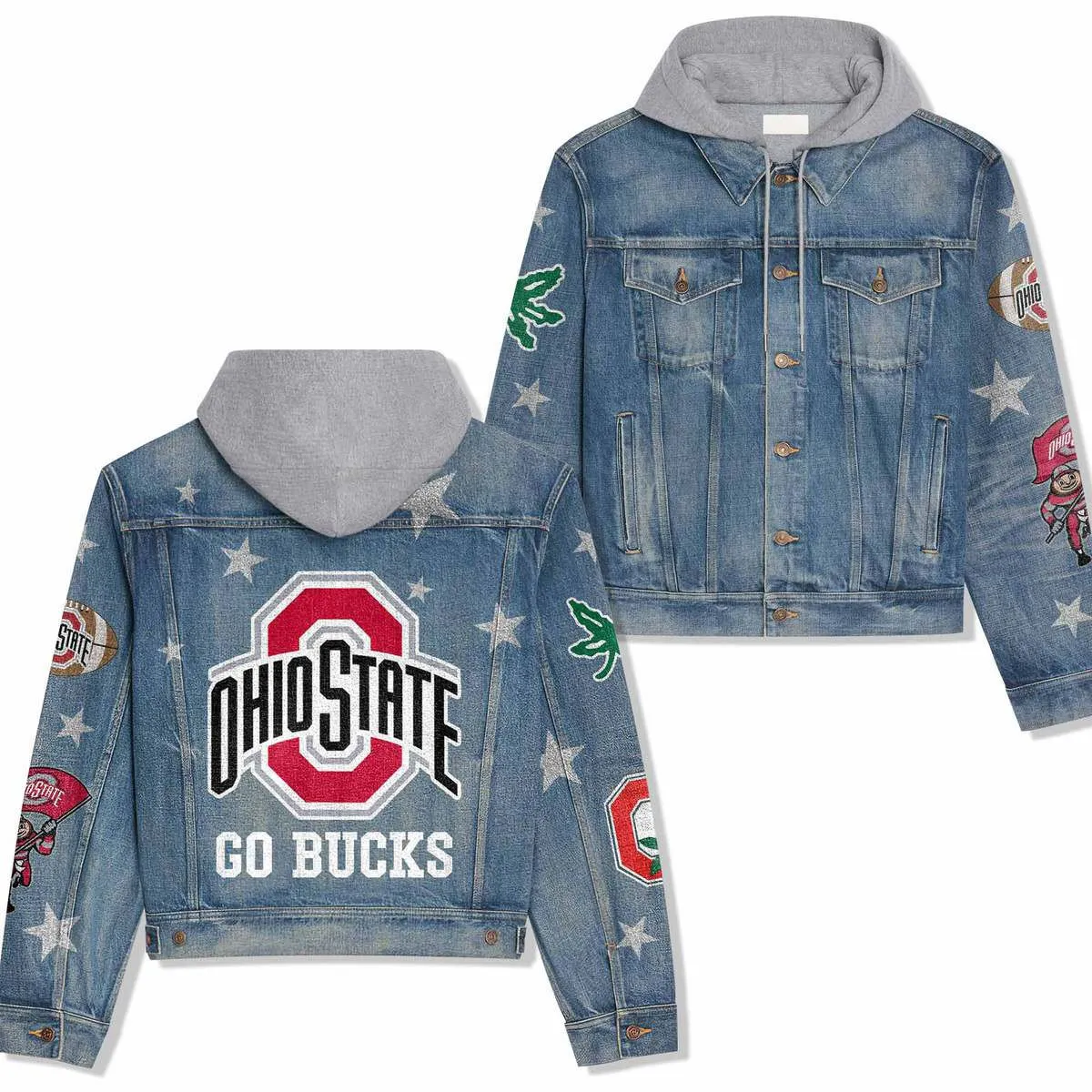 Ohio State Buckeyes Premium Casual Fall Hooded Denim Jackets For Men Women