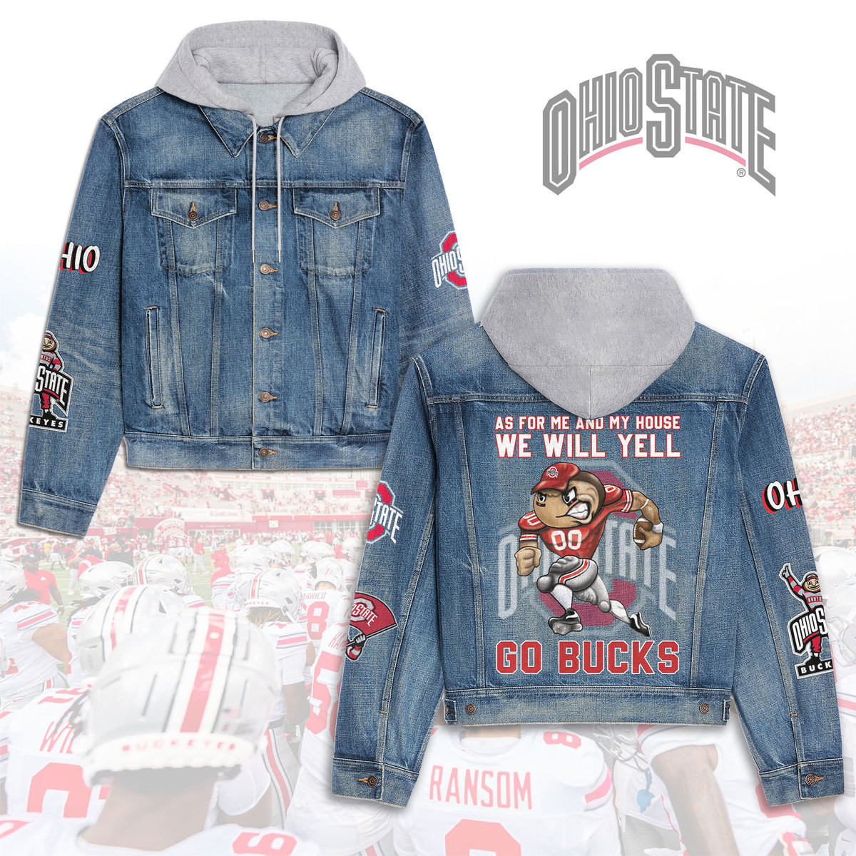 Ohio State Buckeyes Premium Hooded Denim Jacket  For Men