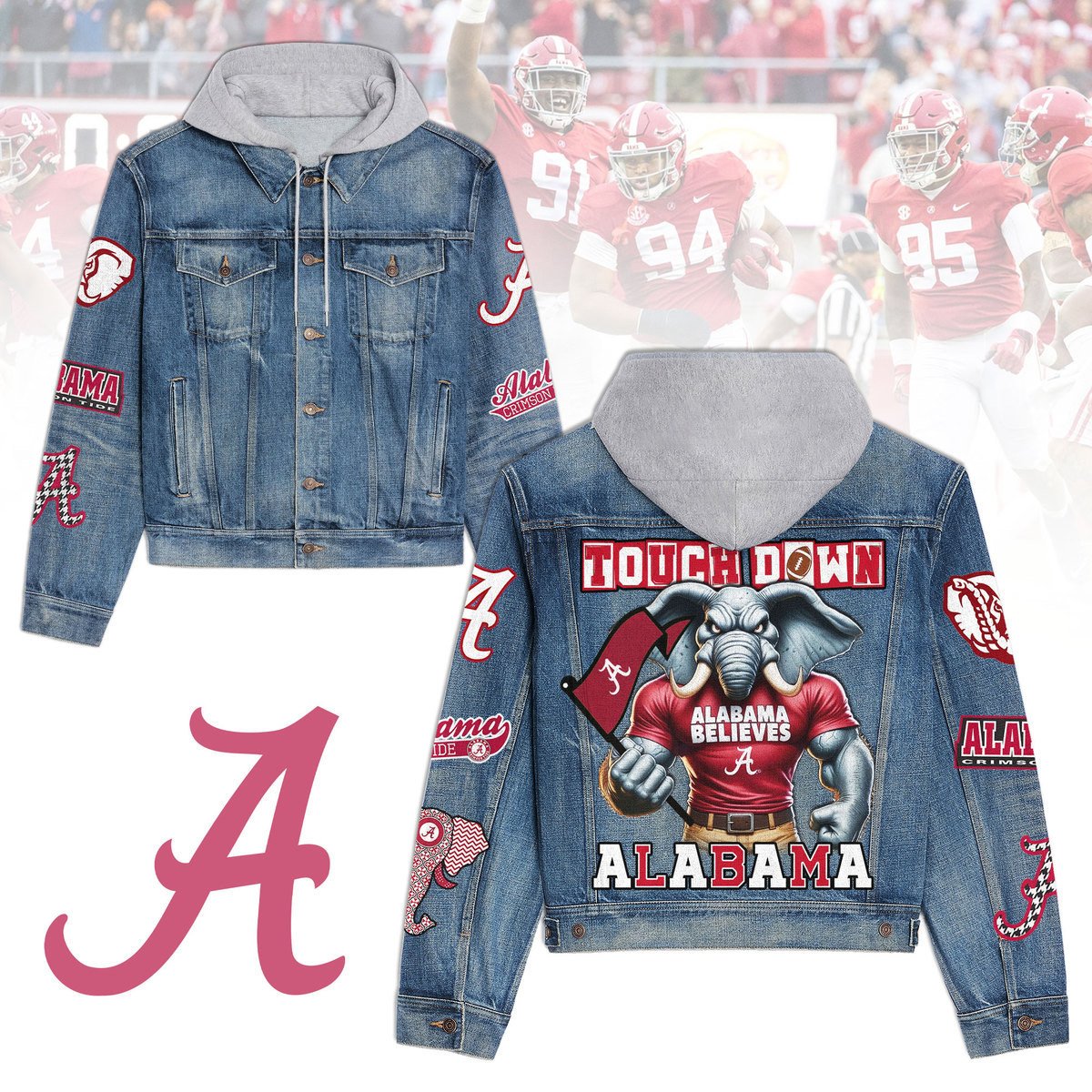 Classic Alabama Crimson Tide Hooded Denim Jacket  Ncaa Fan Favorite Outfit