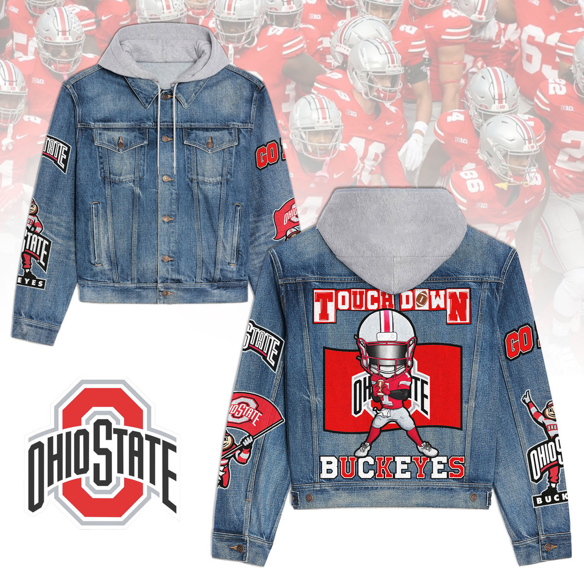 Ohio State Buckeyes Premium Hooded Denim Jacket  Stylish Jackets For Cold Weather