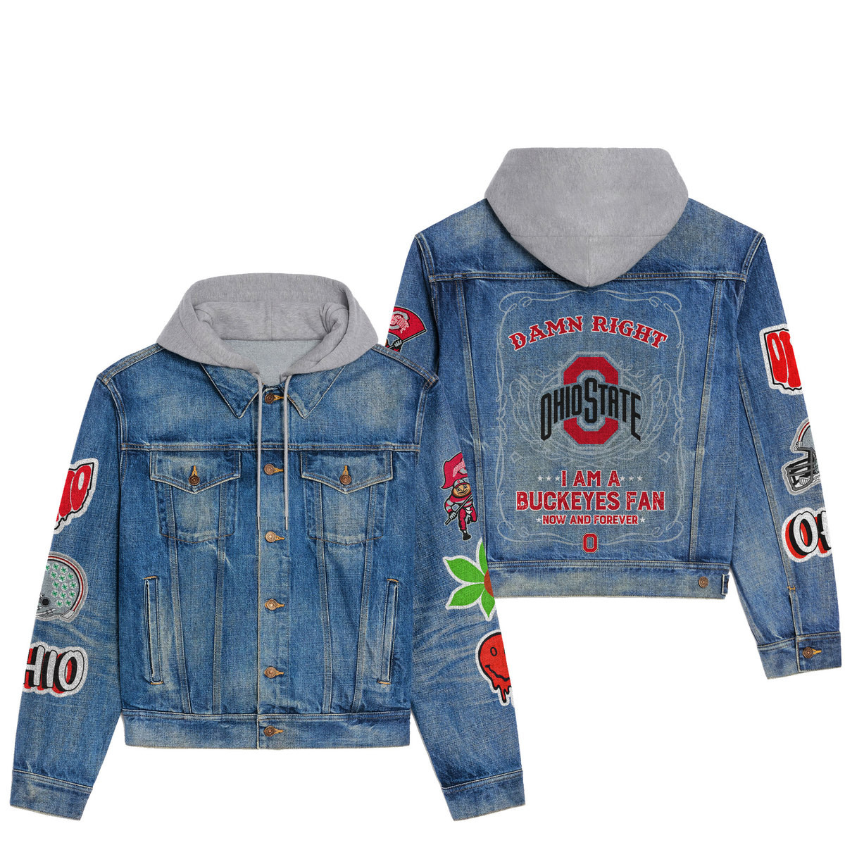 Ohio State Buckeyes Premium Hooded Denim Jacket  Best Jackets For Cold Weather