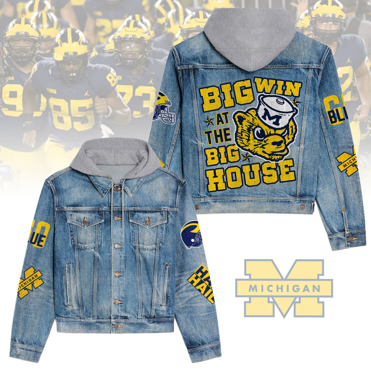 Michigan Wolverines Premium Hooded Denim Jacket For Men Women Collection Fall And Winter 2025